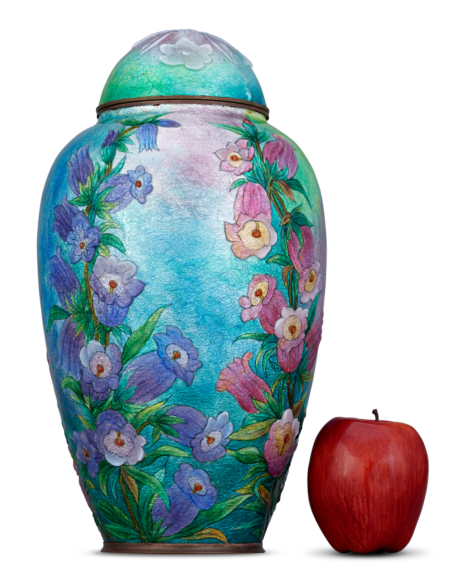 Blue & Pink Canterbury Bell Vase with Cover by Camille Fauré
