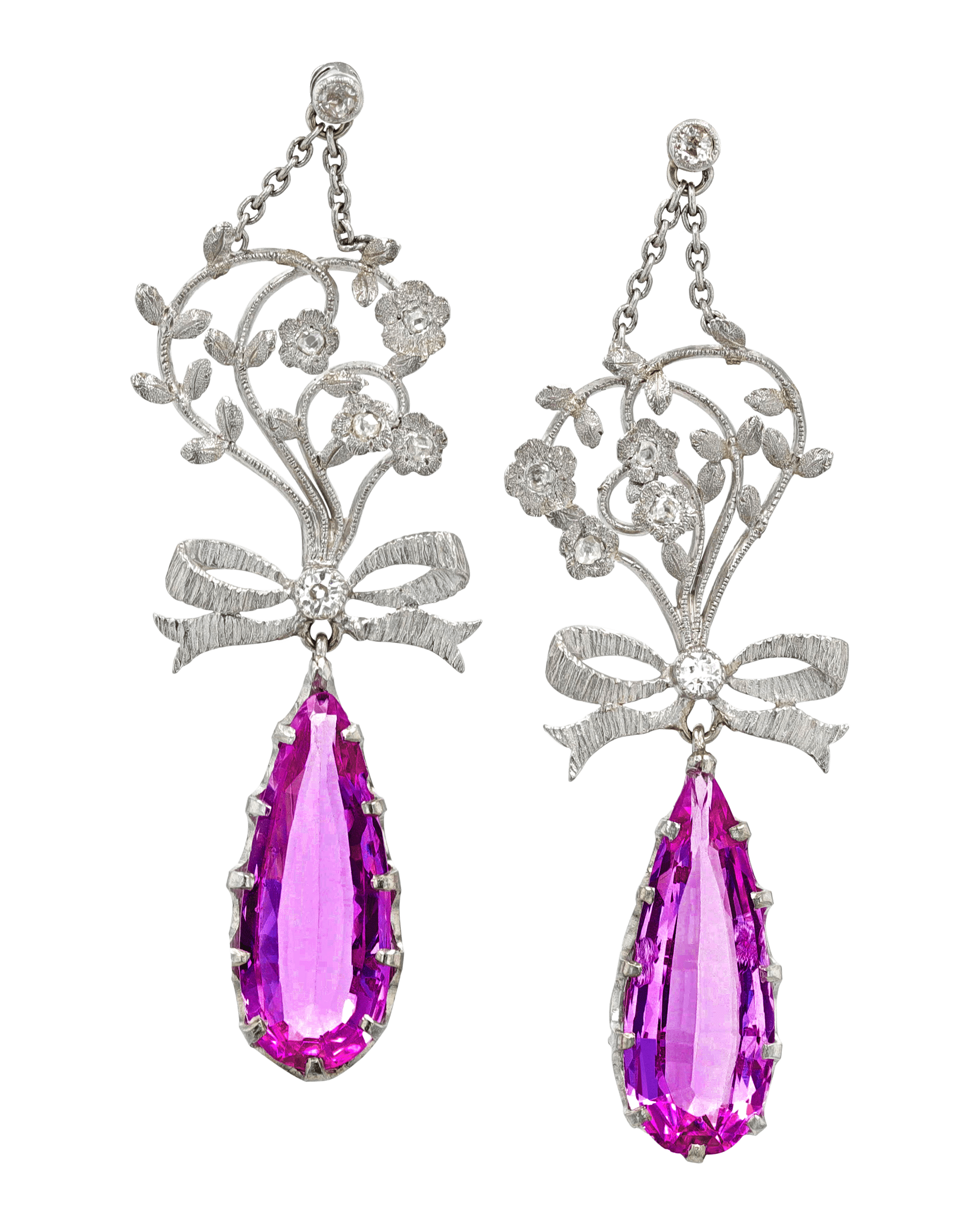 Edwardian Pink Topaz Earrings, 6.60 Carats