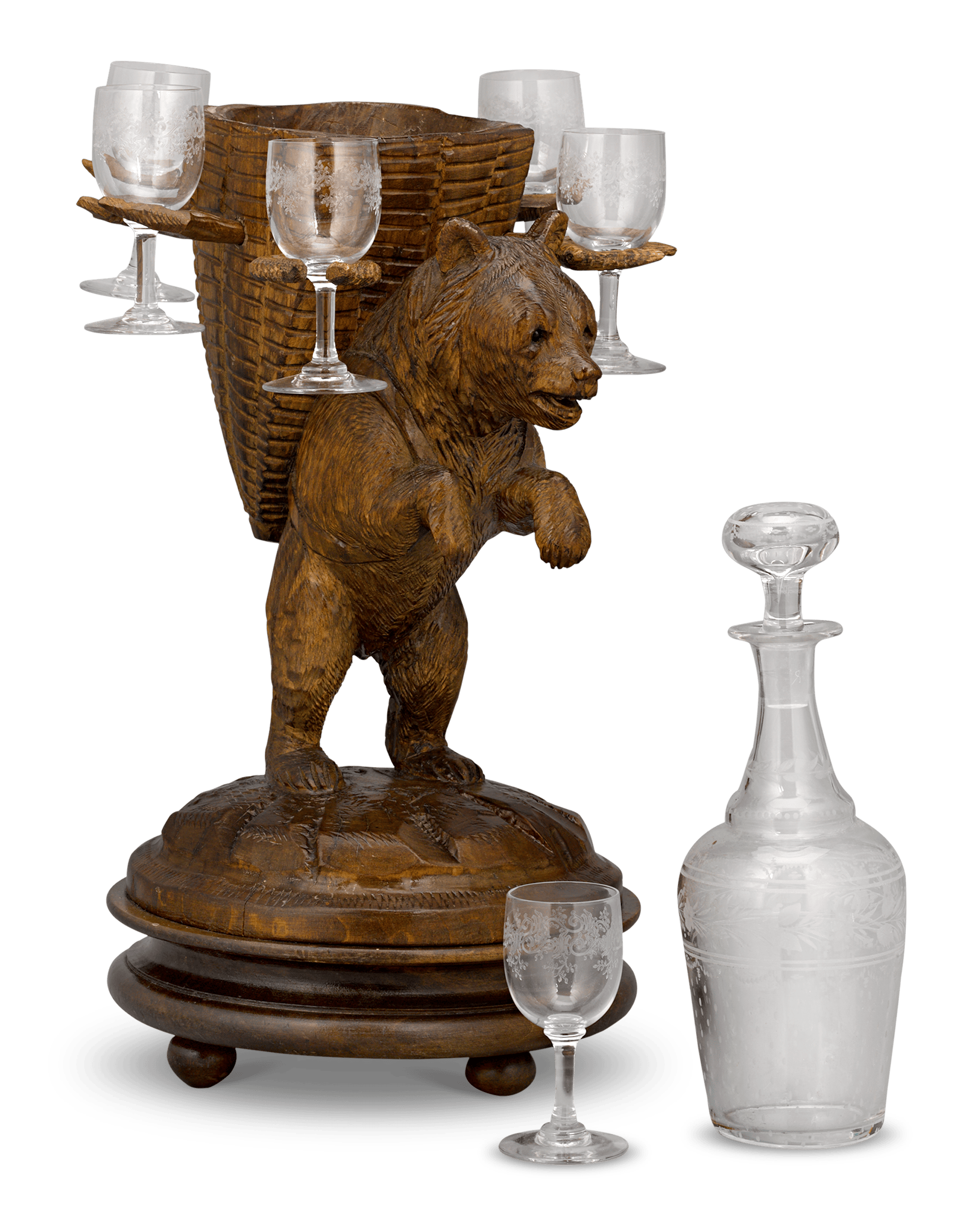 Swiss Black Forest Tantalus Decanter Music Box