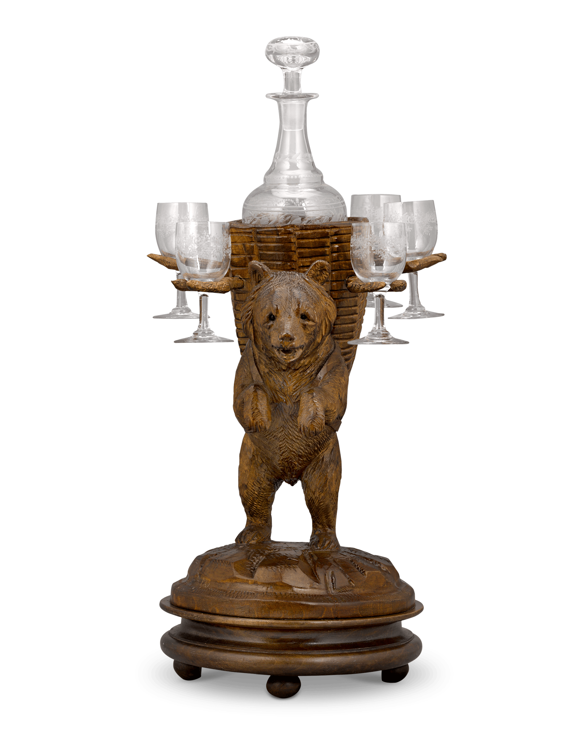 Swiss Black Forest Tantalus Decanter Music Box