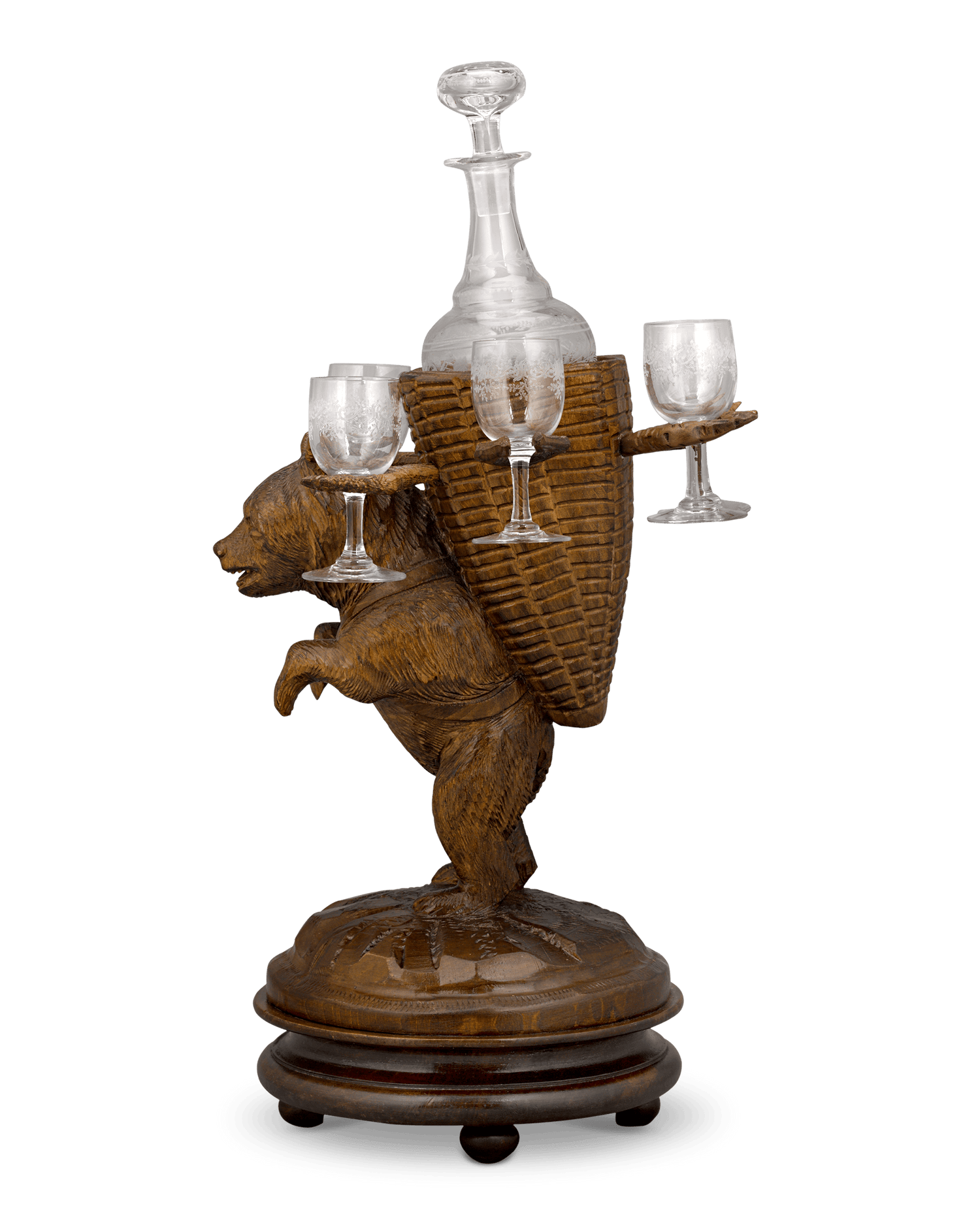 Swiss Black Forest Tantalus Decanter Music Box