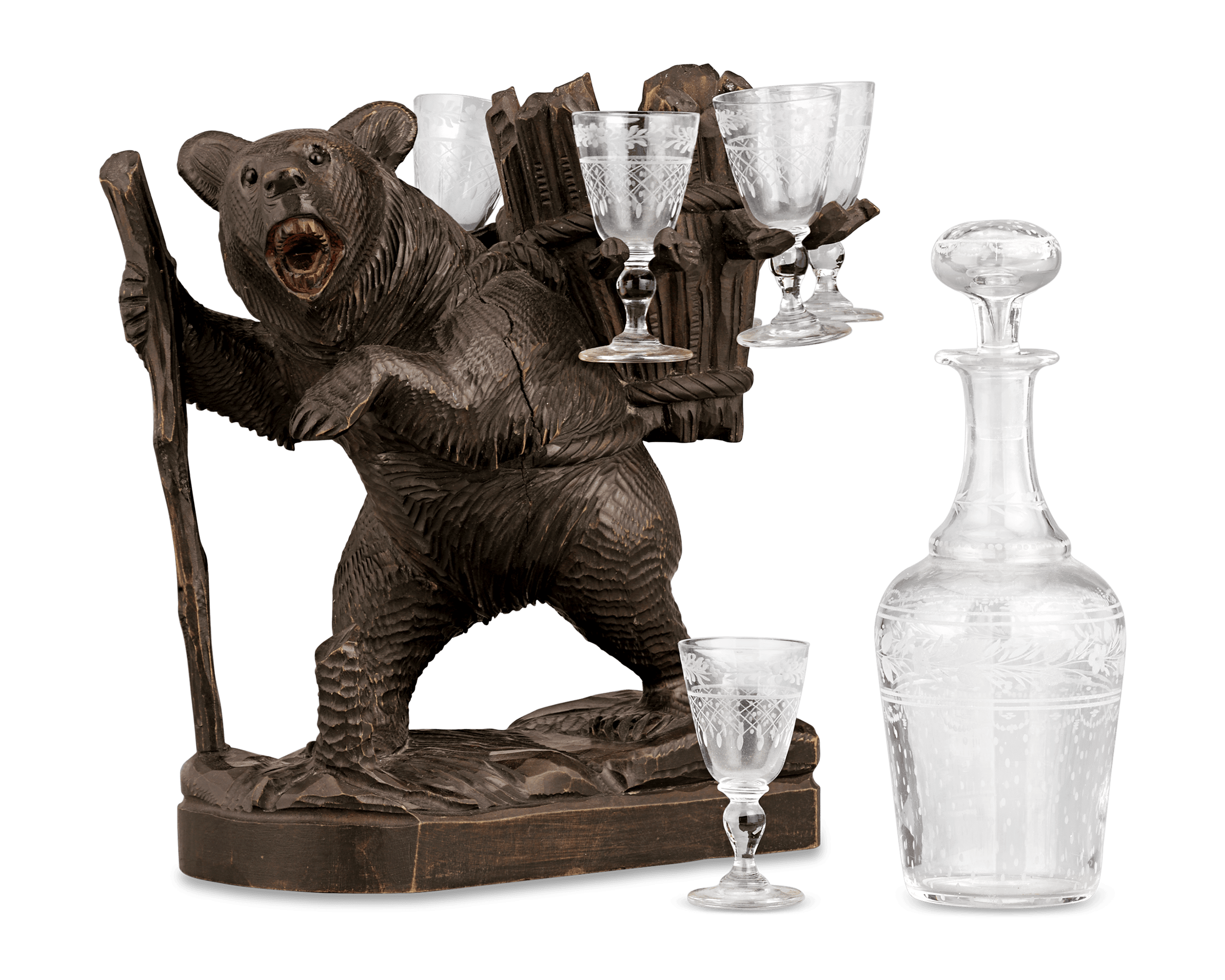 Swiss Black Forest Bear Decanter Set