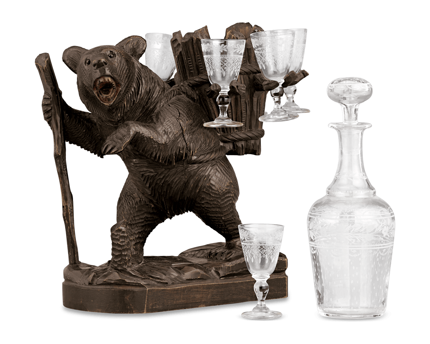 Swiss Black Forest Bear Decanter Set