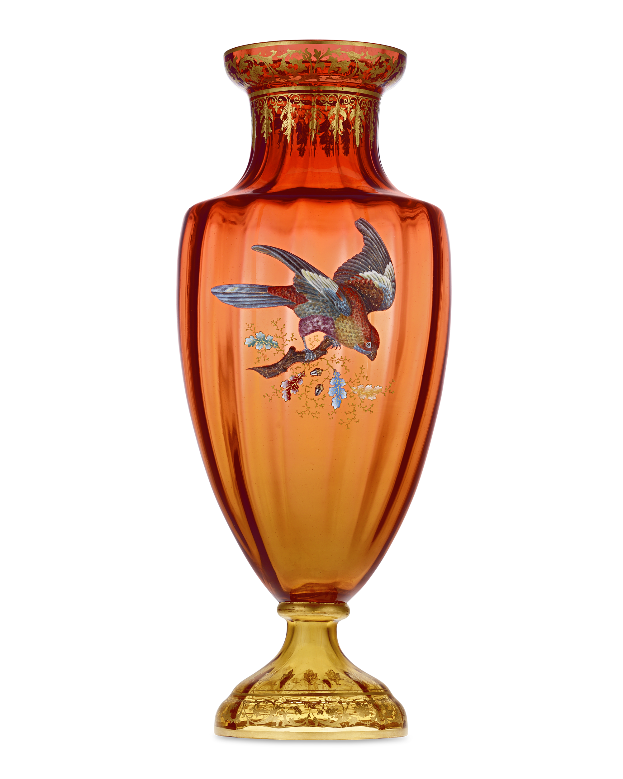 Moser Vase with Gilt and Enamel Bird