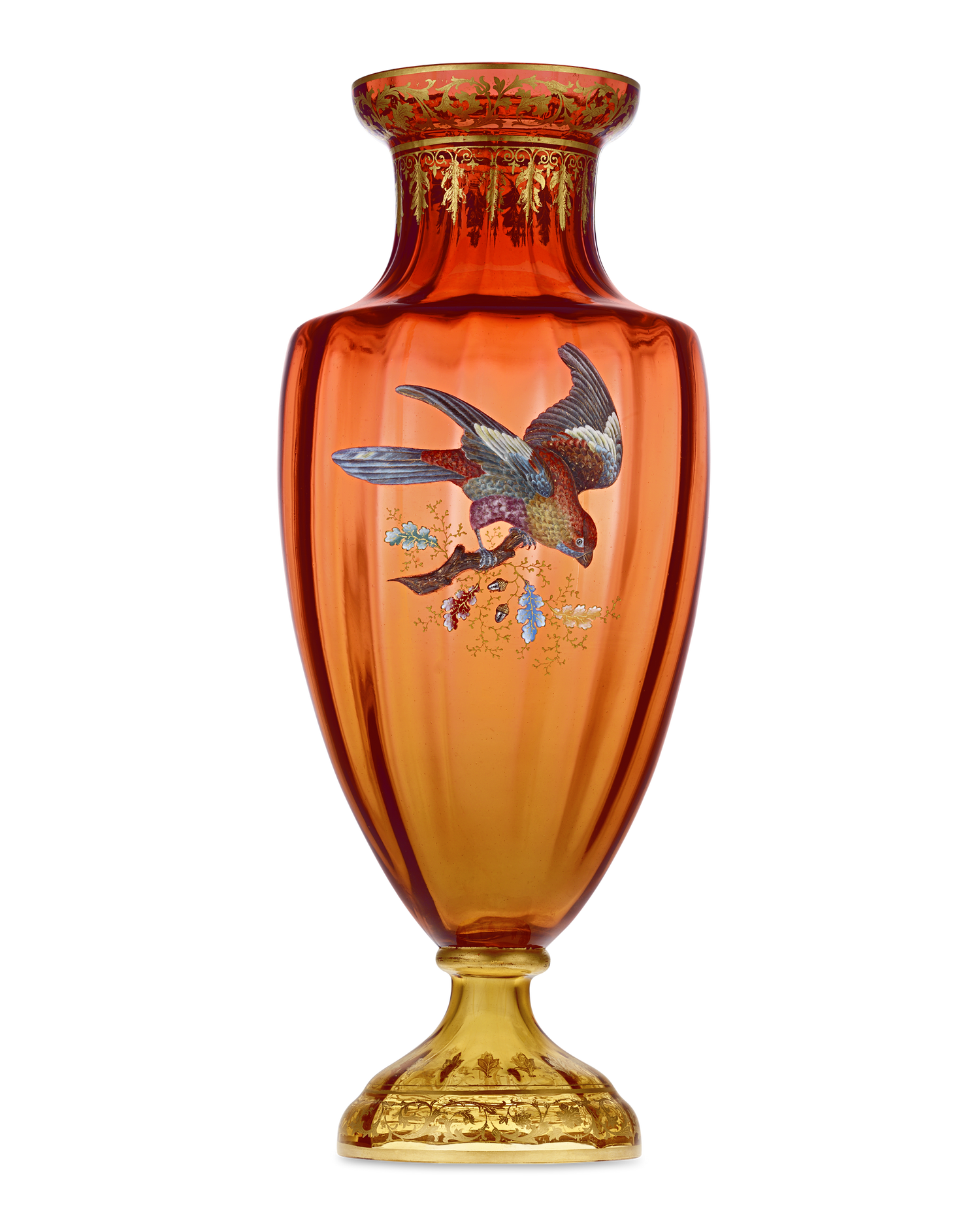 Moser Vase with Gilt and Enamel Bird