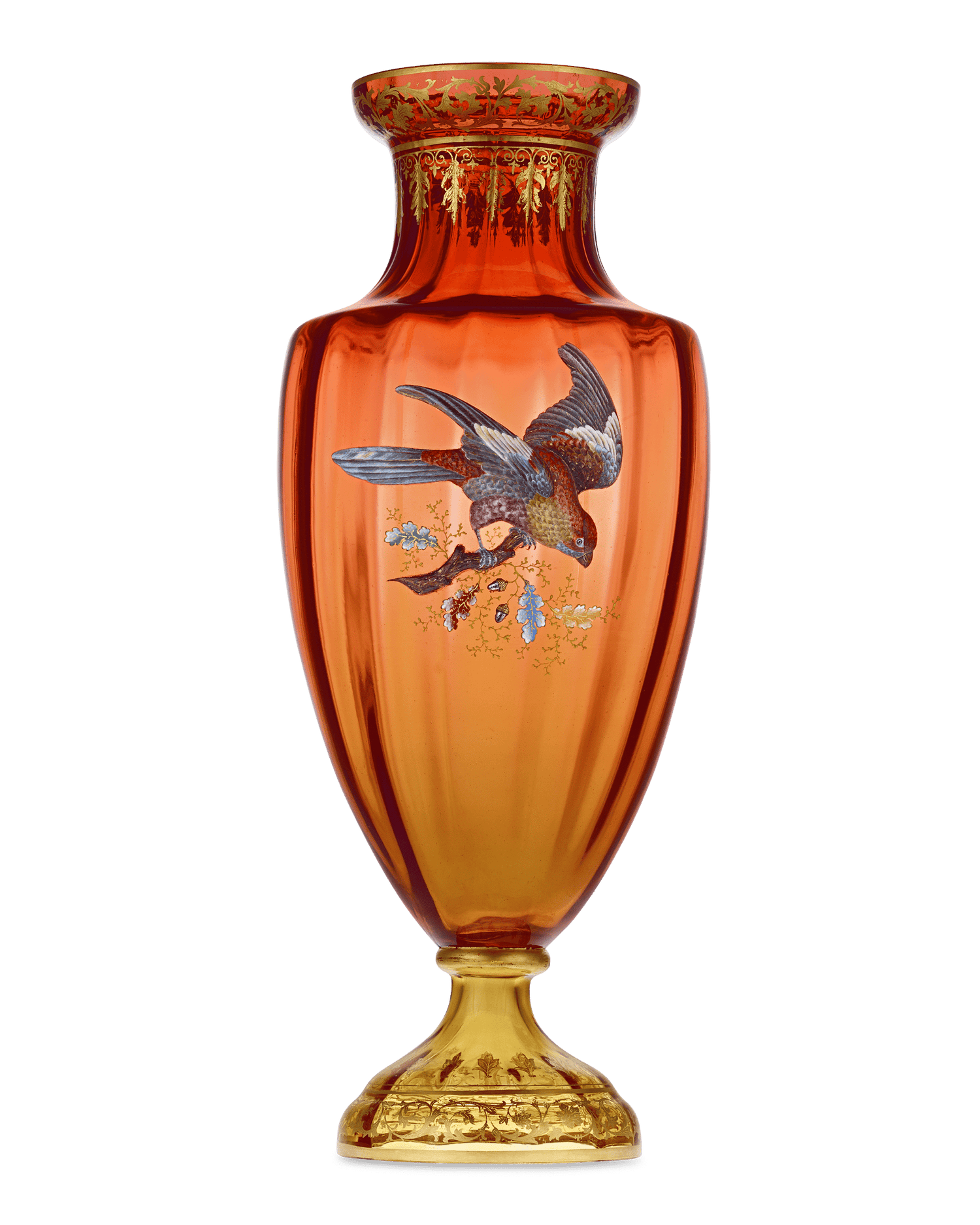 Moser Vase with Gilt and Enamel Bird