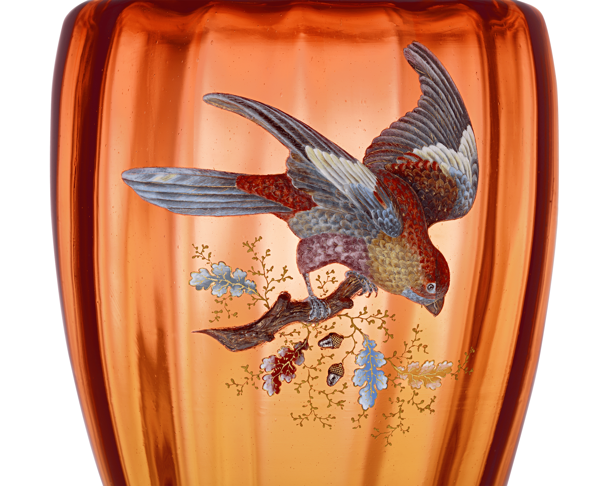 Moser Vase with Gilt and Enamel Bird