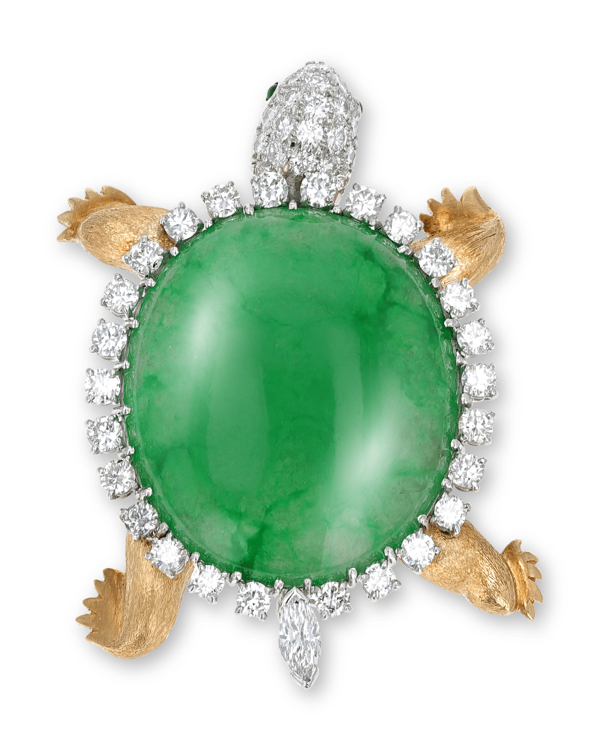 Wedderien Natural Jade and Diamond Turtle Brooch