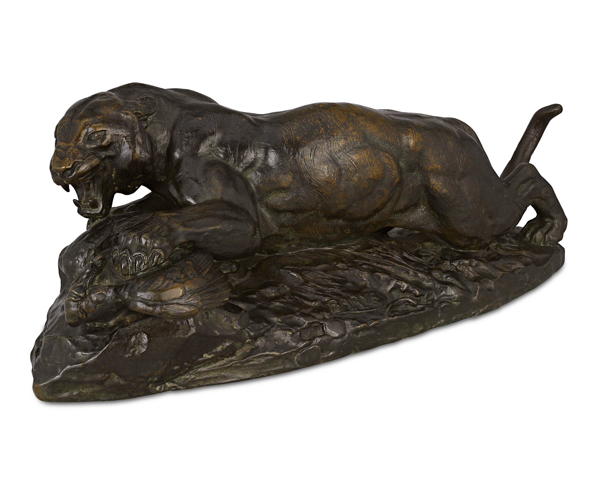 Tigre saissant un paon by Antoine-Louis Barye