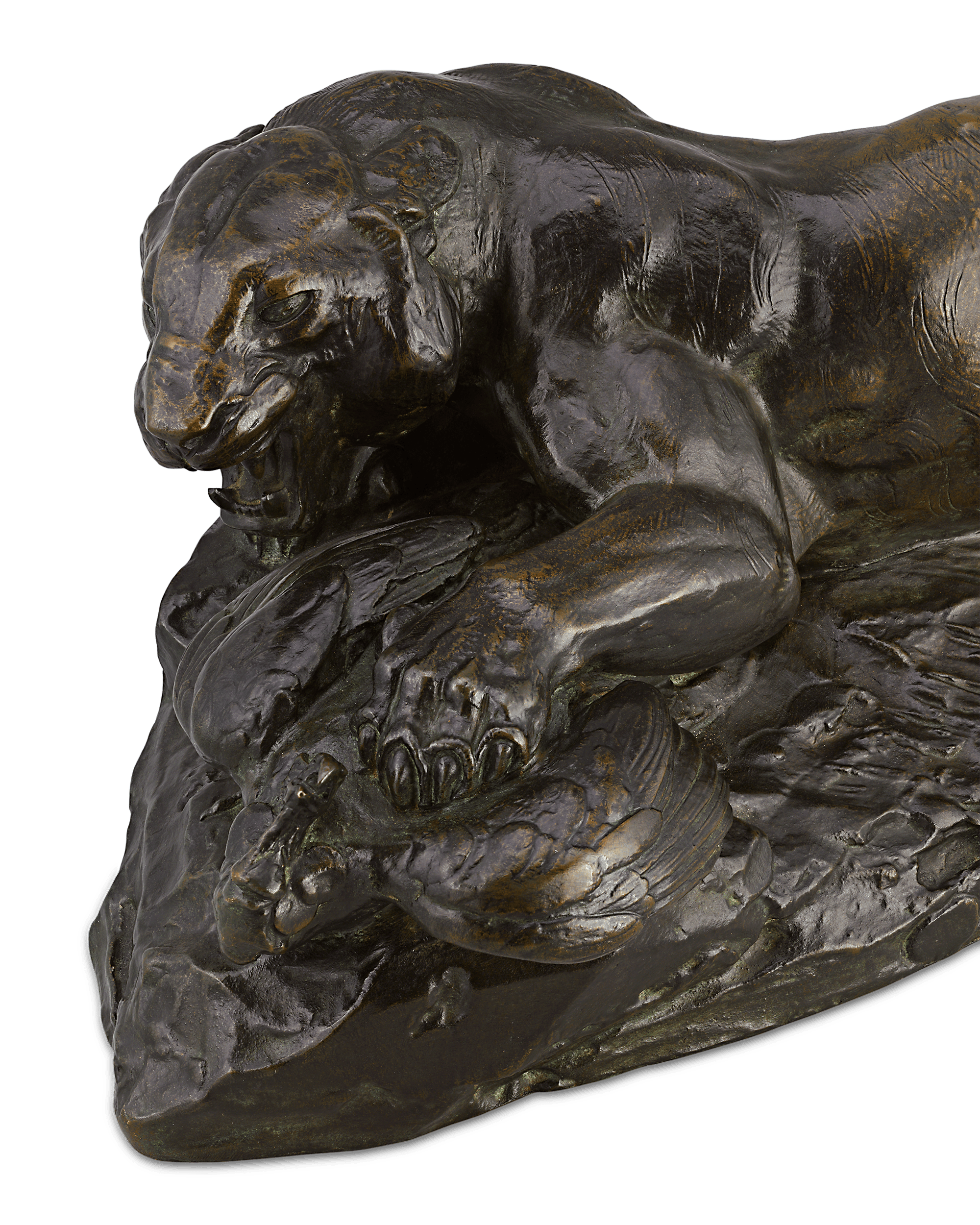 Tigre saissant un paon by Antoine-Louis Barye