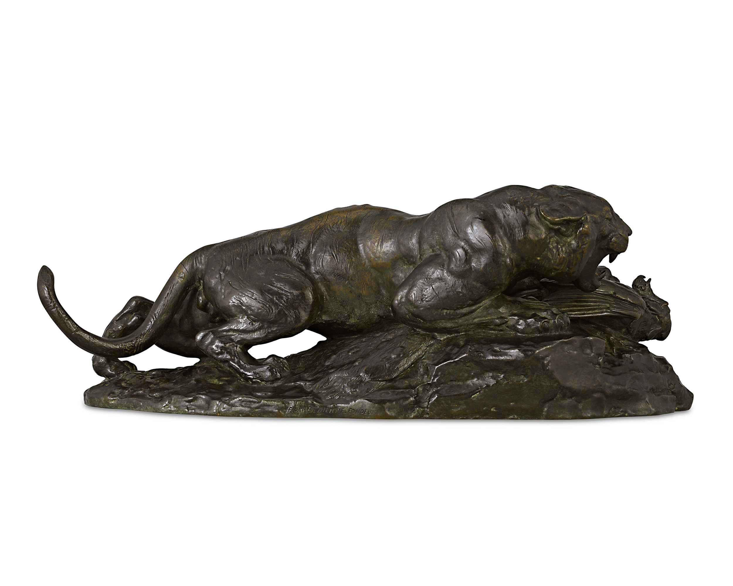 Tigre saissant un paon by Antoine-Louis Barye