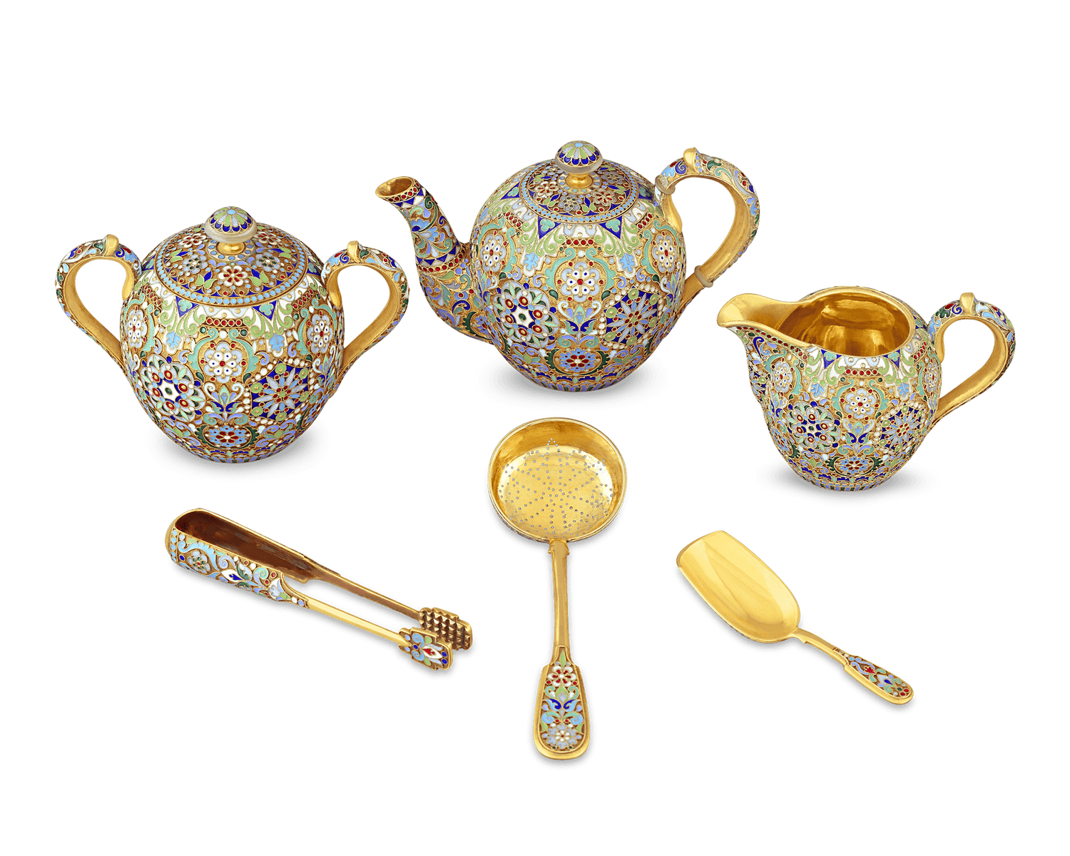 Russian Cloisonné Enamel Tea Set