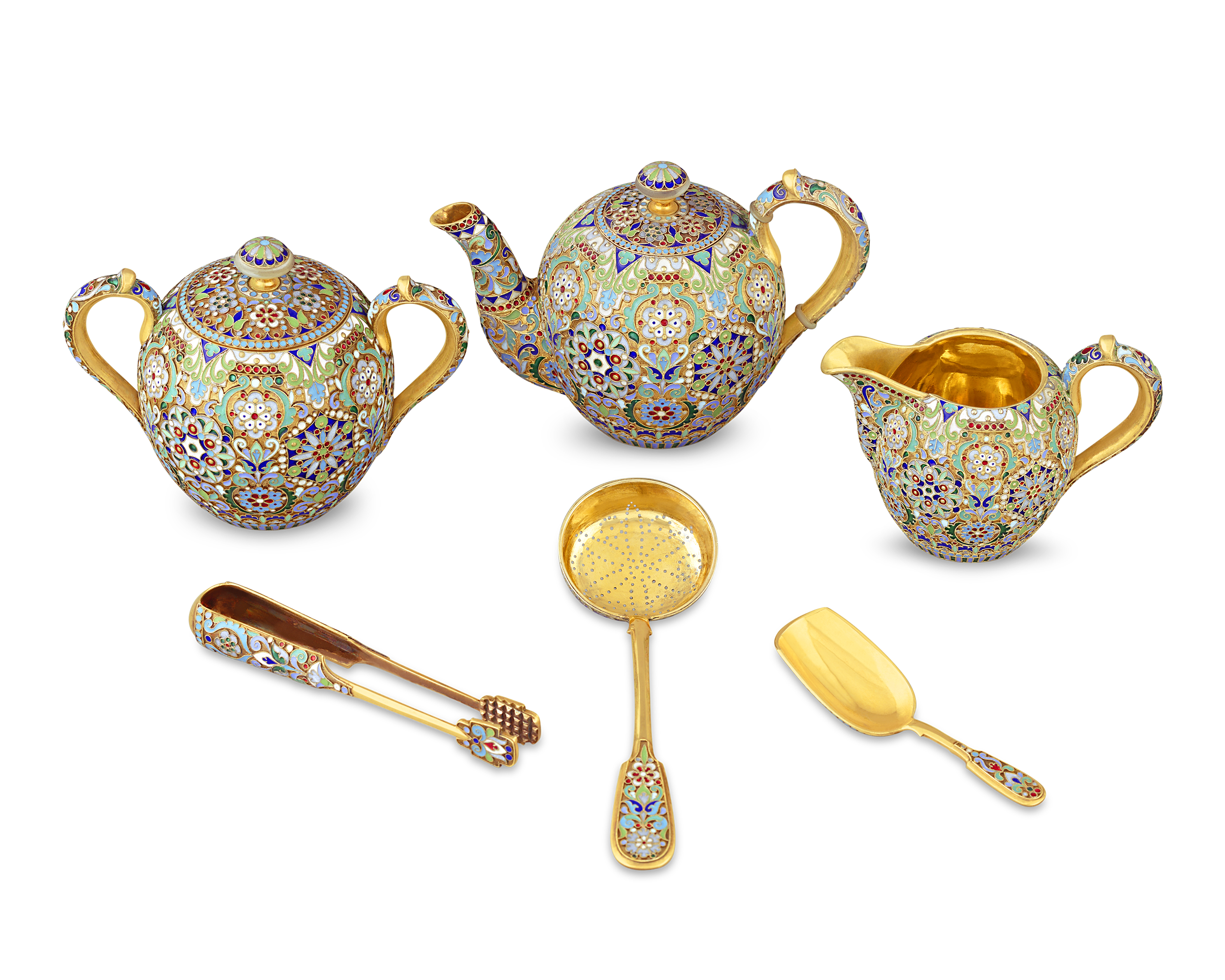 Russian Cloisonné Enamel Tea Set