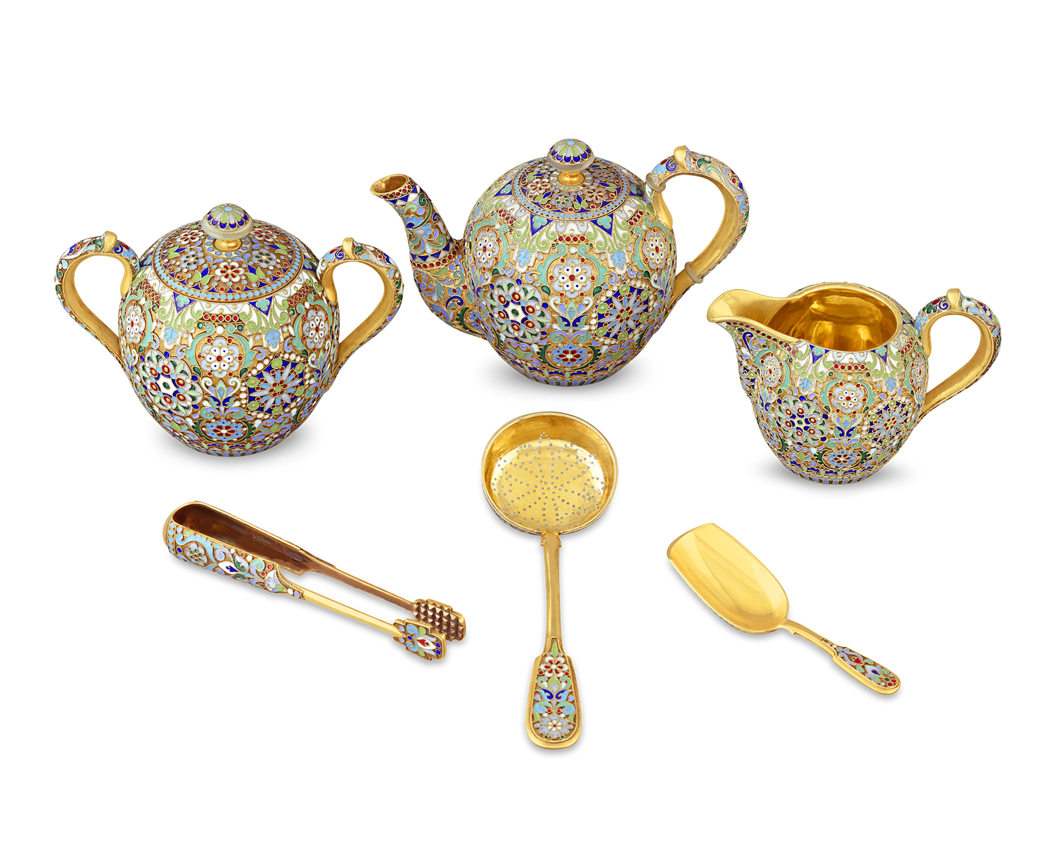 Russian Cloisonné Enamel Tea Set