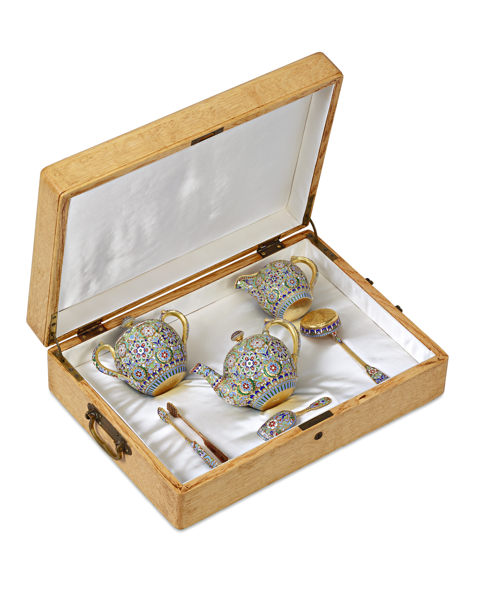 Russian Cloisonné Enamel Tea Set