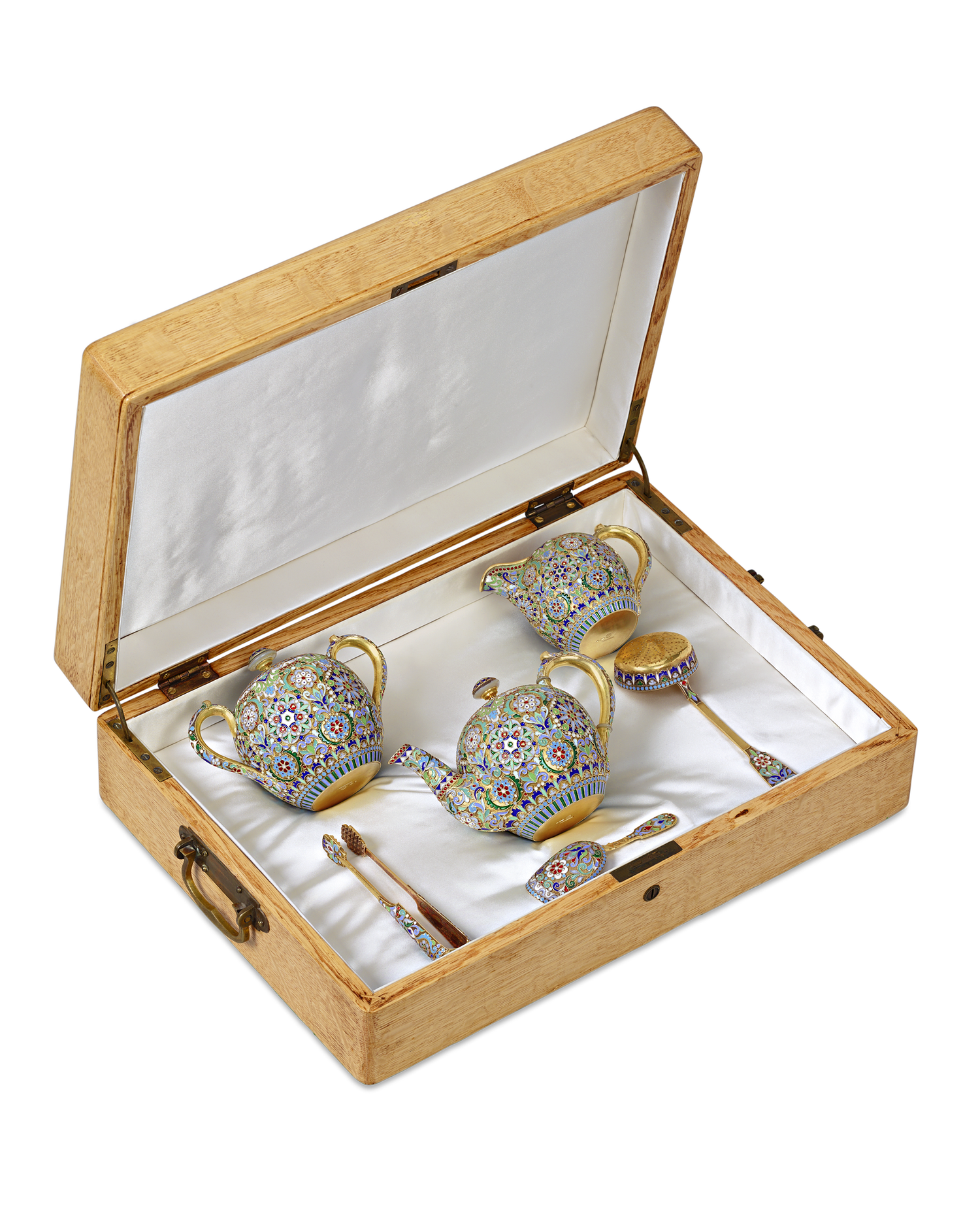 Russian Cloisonné Enamel Tea Set