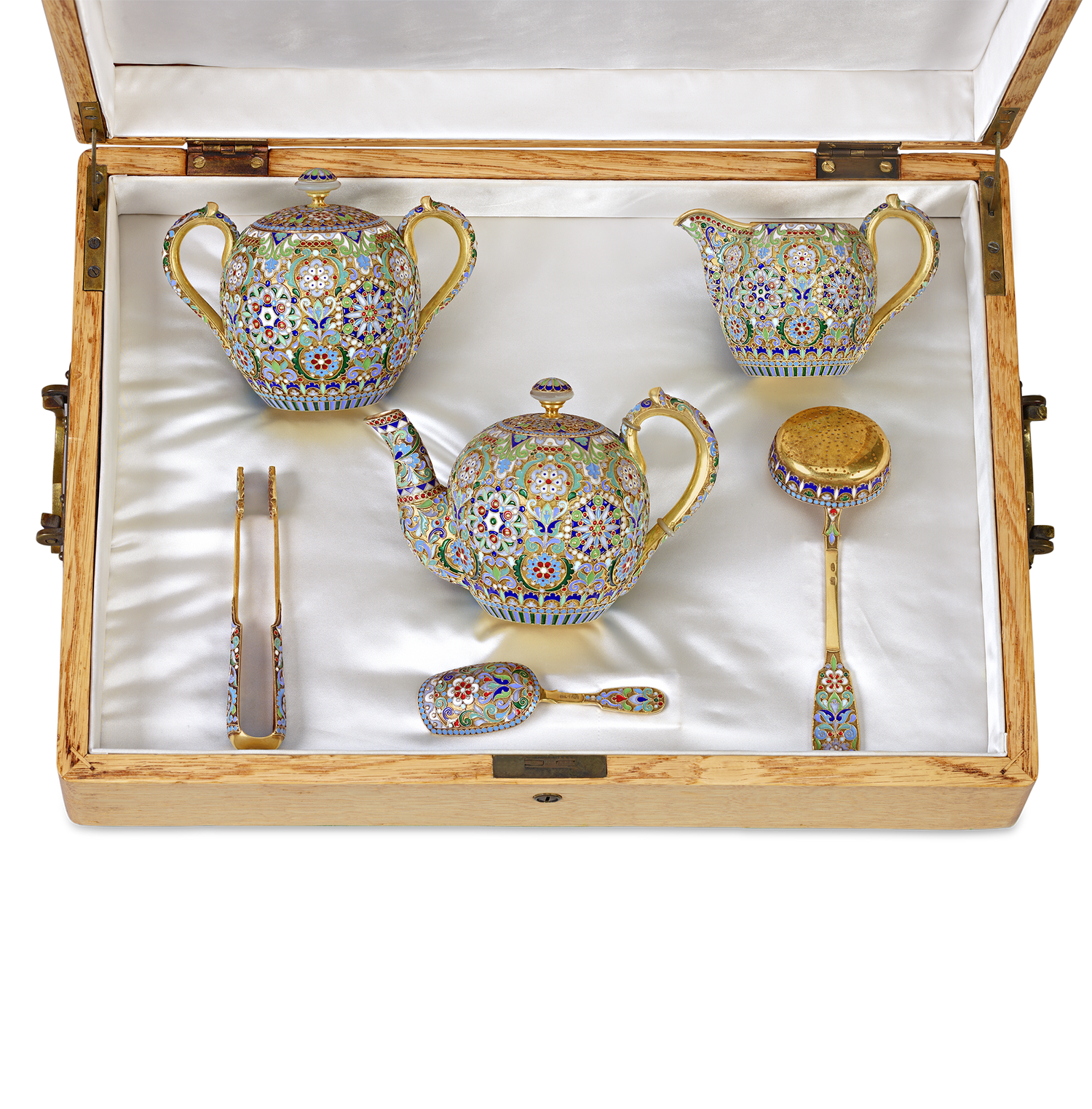 Russian Cloisonné Enamel Tea Set