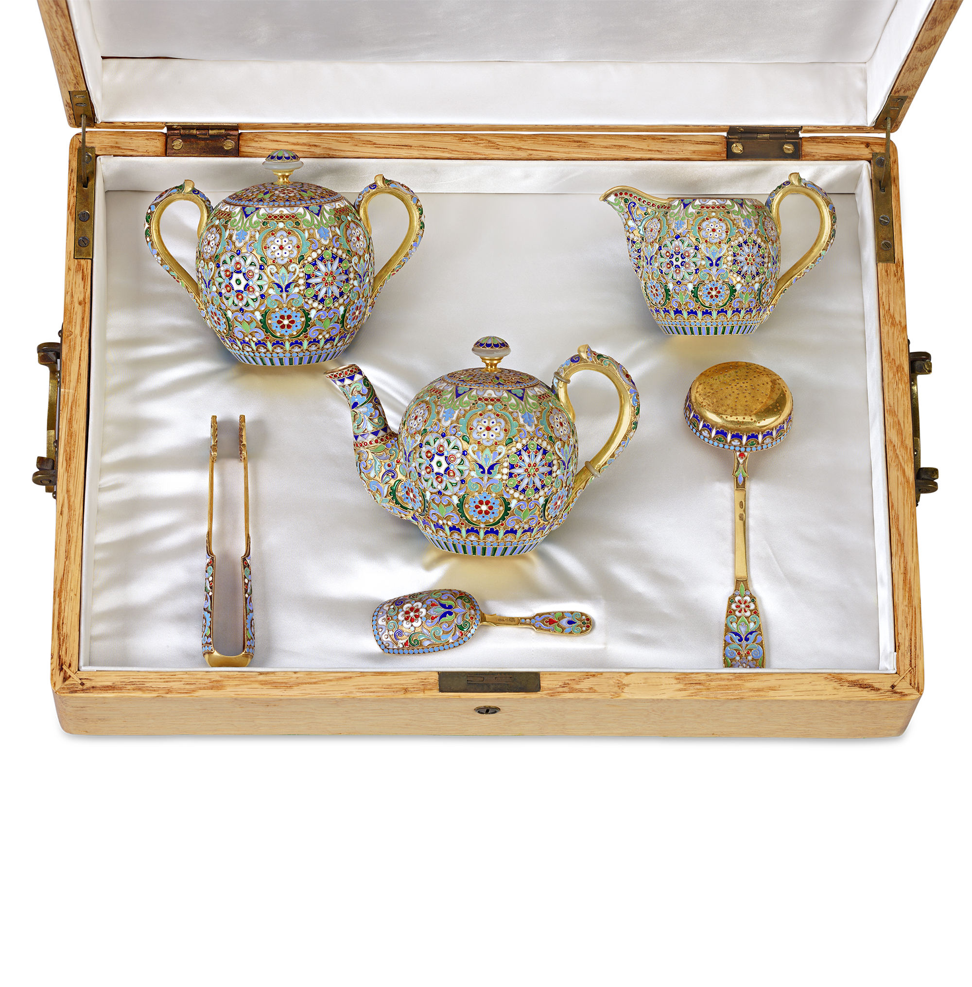 Russian Cloisonné Enamel Tea Set