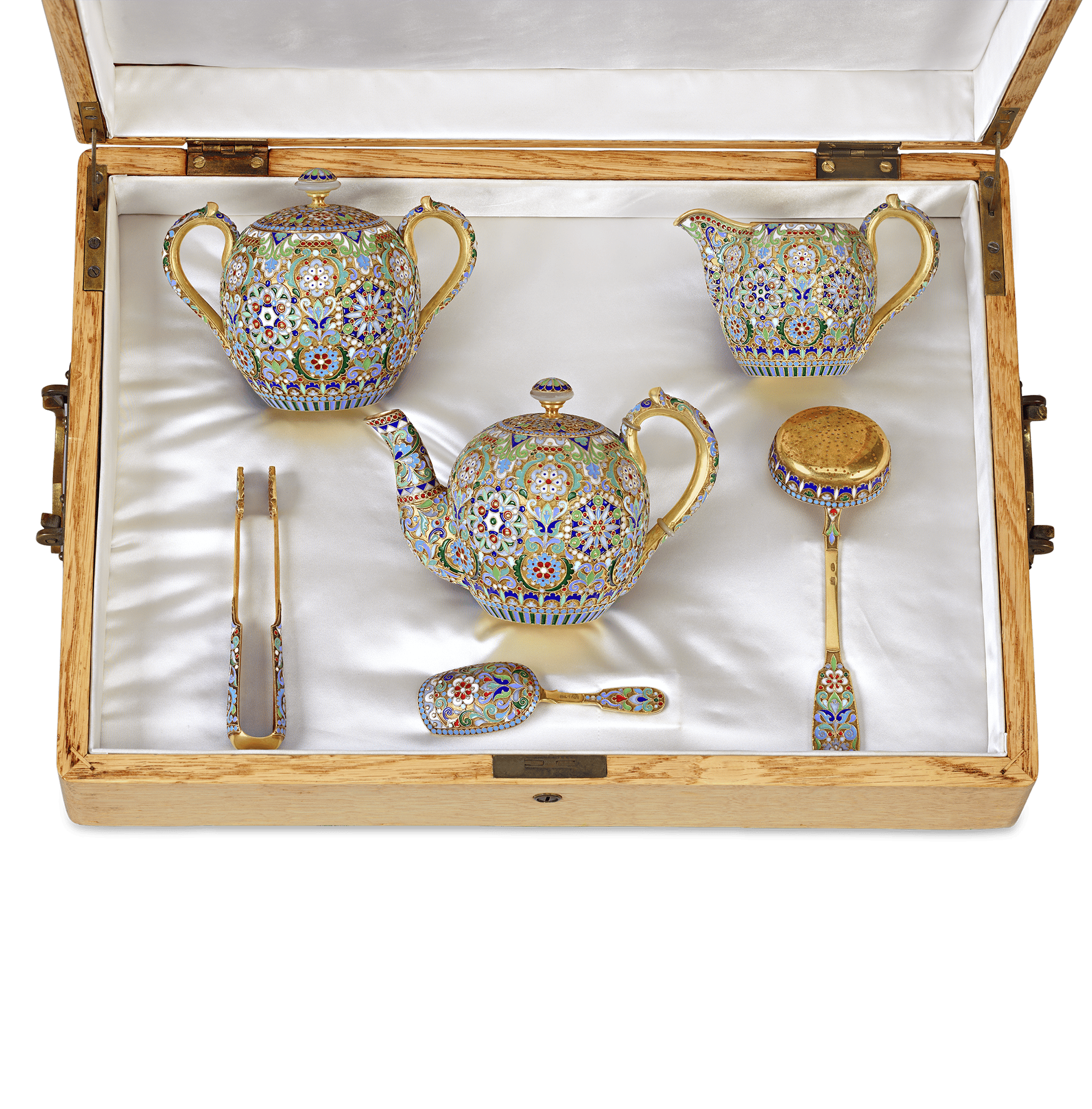 Russian Cloisonné Enamel Tea Set