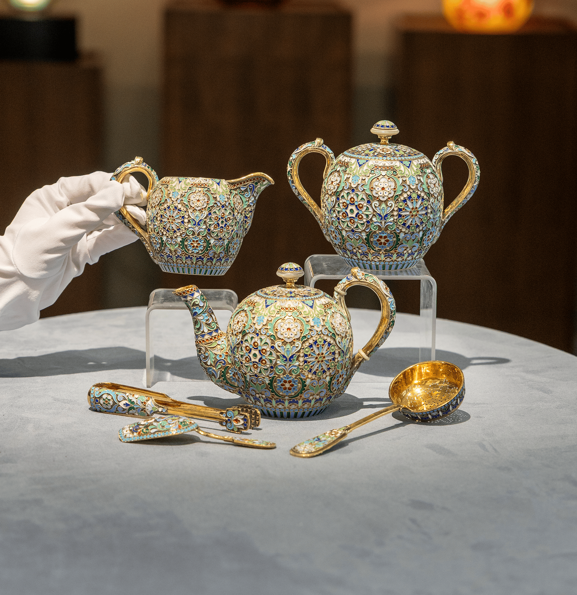 Russian Cloisonné Enamel Tea Set