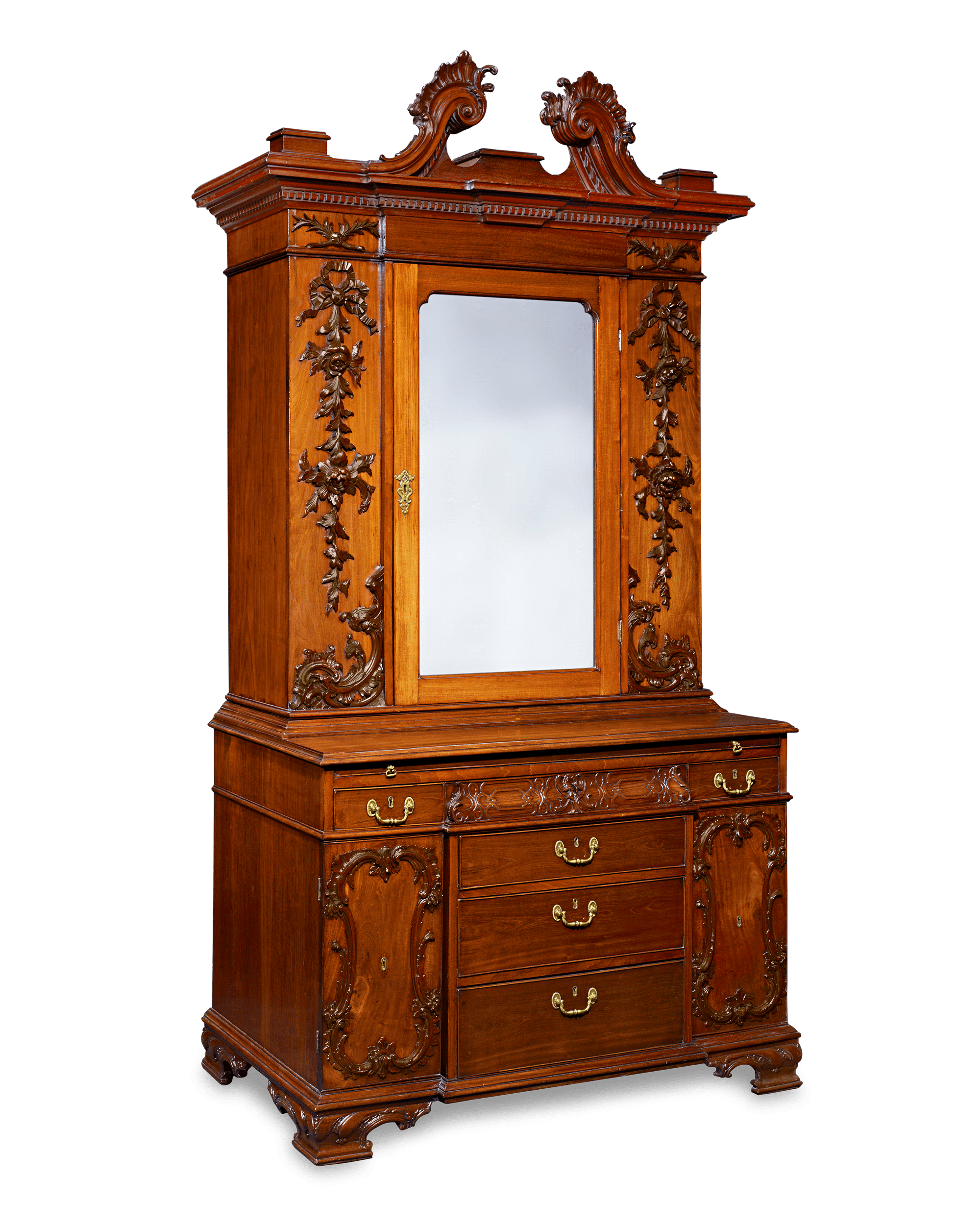 Mahogany Bureau Cabinet after Thomas Chippendale