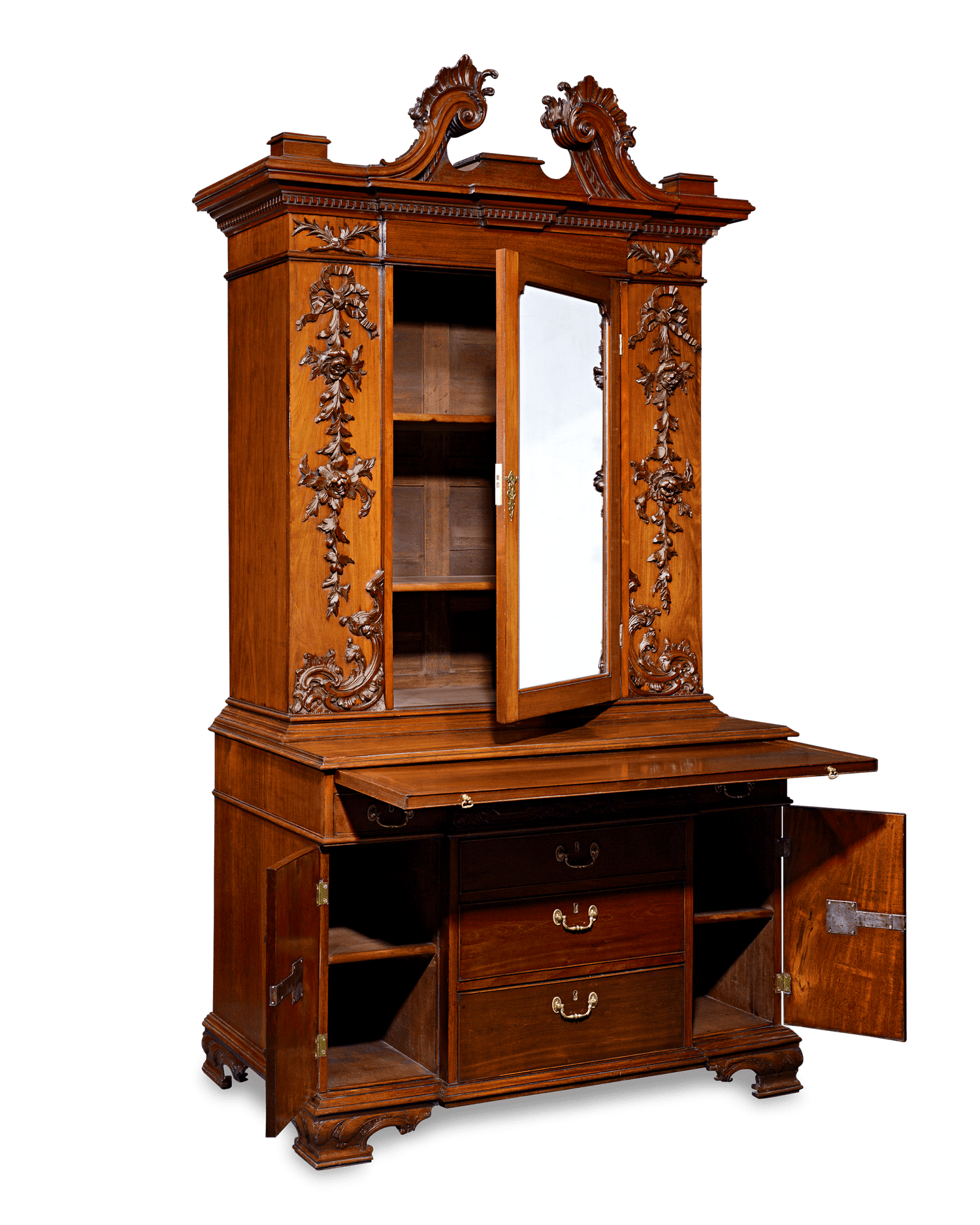 Mahogany Bureau Cabinet after Thomas Chippendale