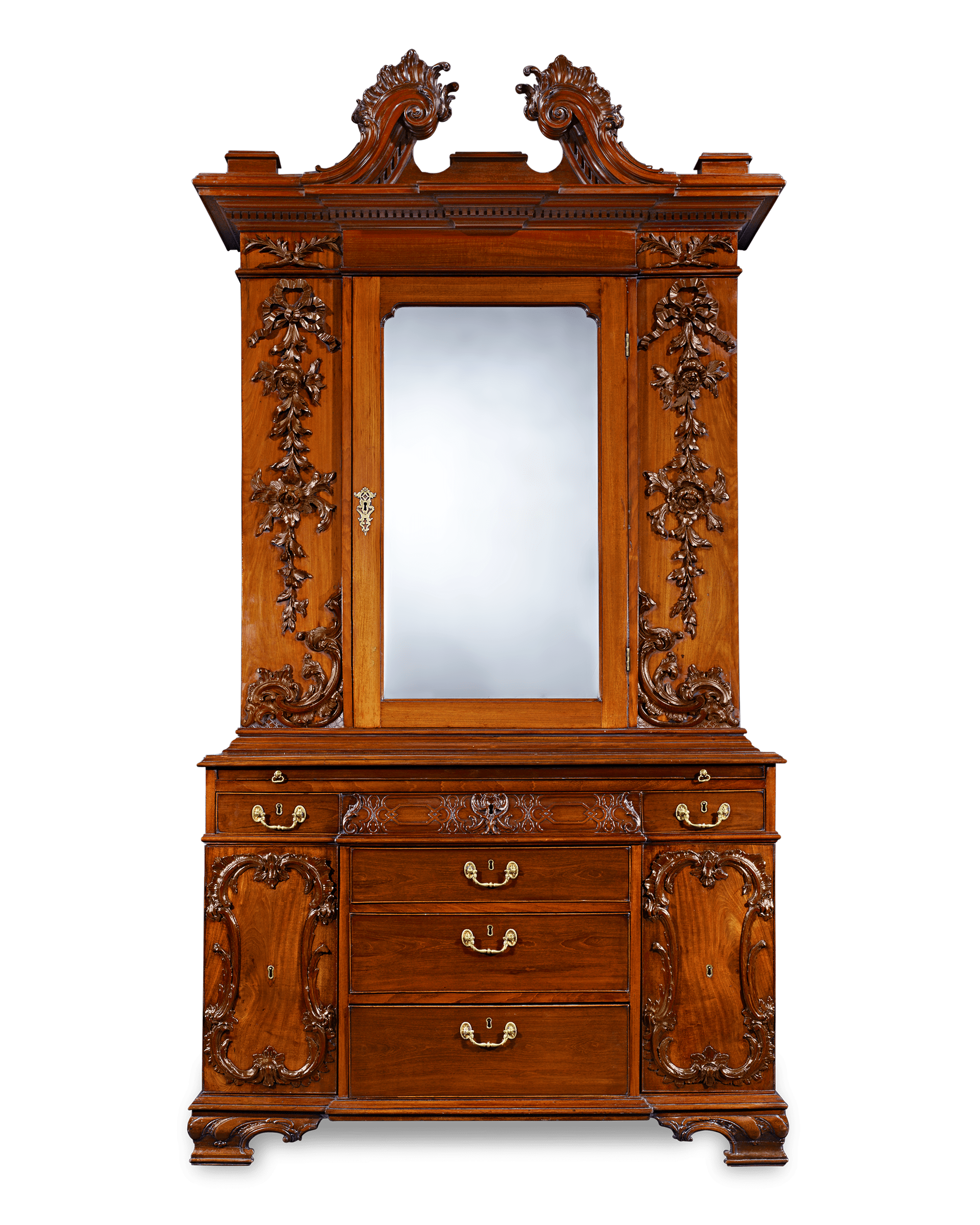 Mahogany Bureau Cabinet after Thomas Chippendale