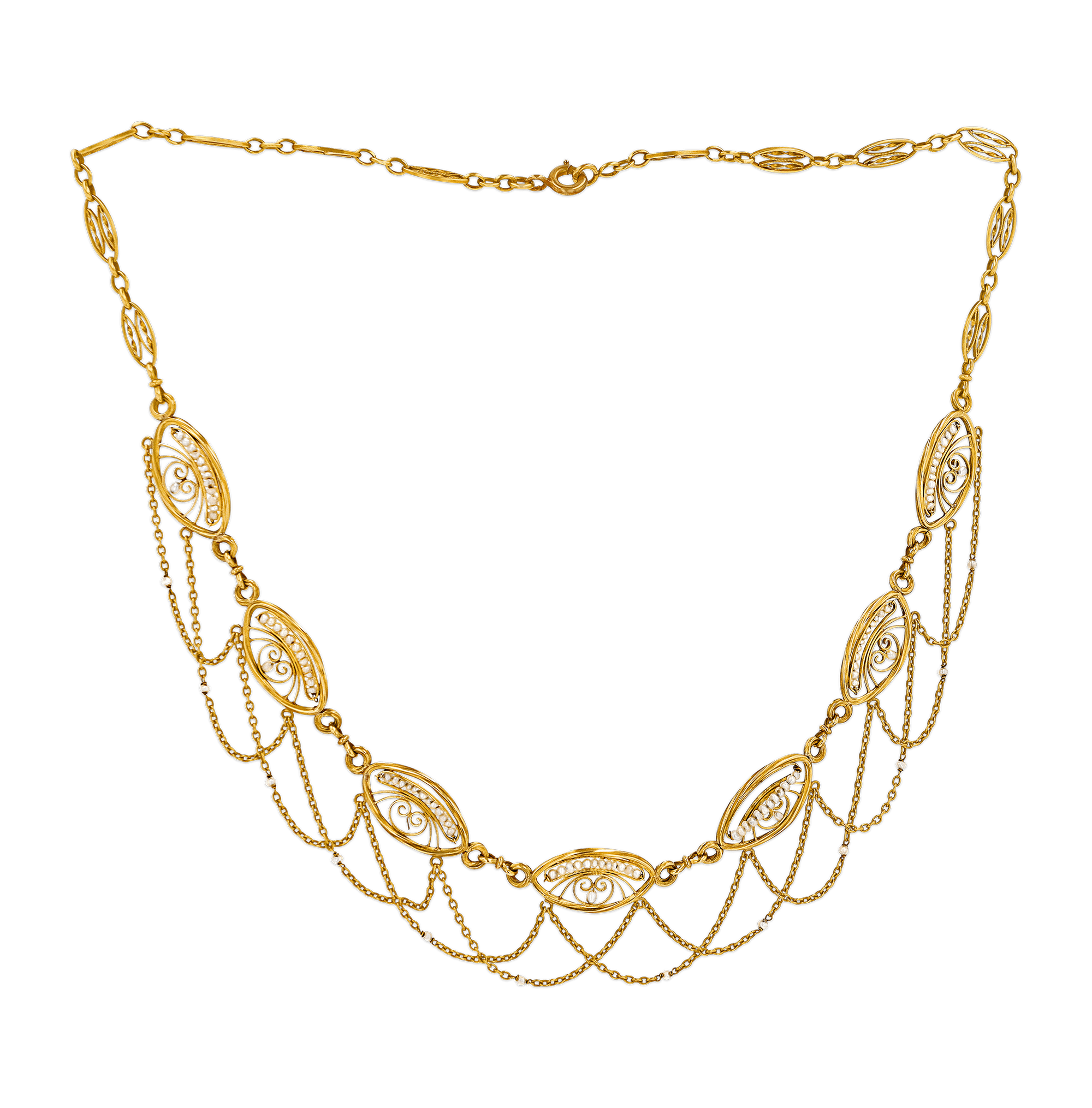 Art Nouveau Gold and Pearl Necklace