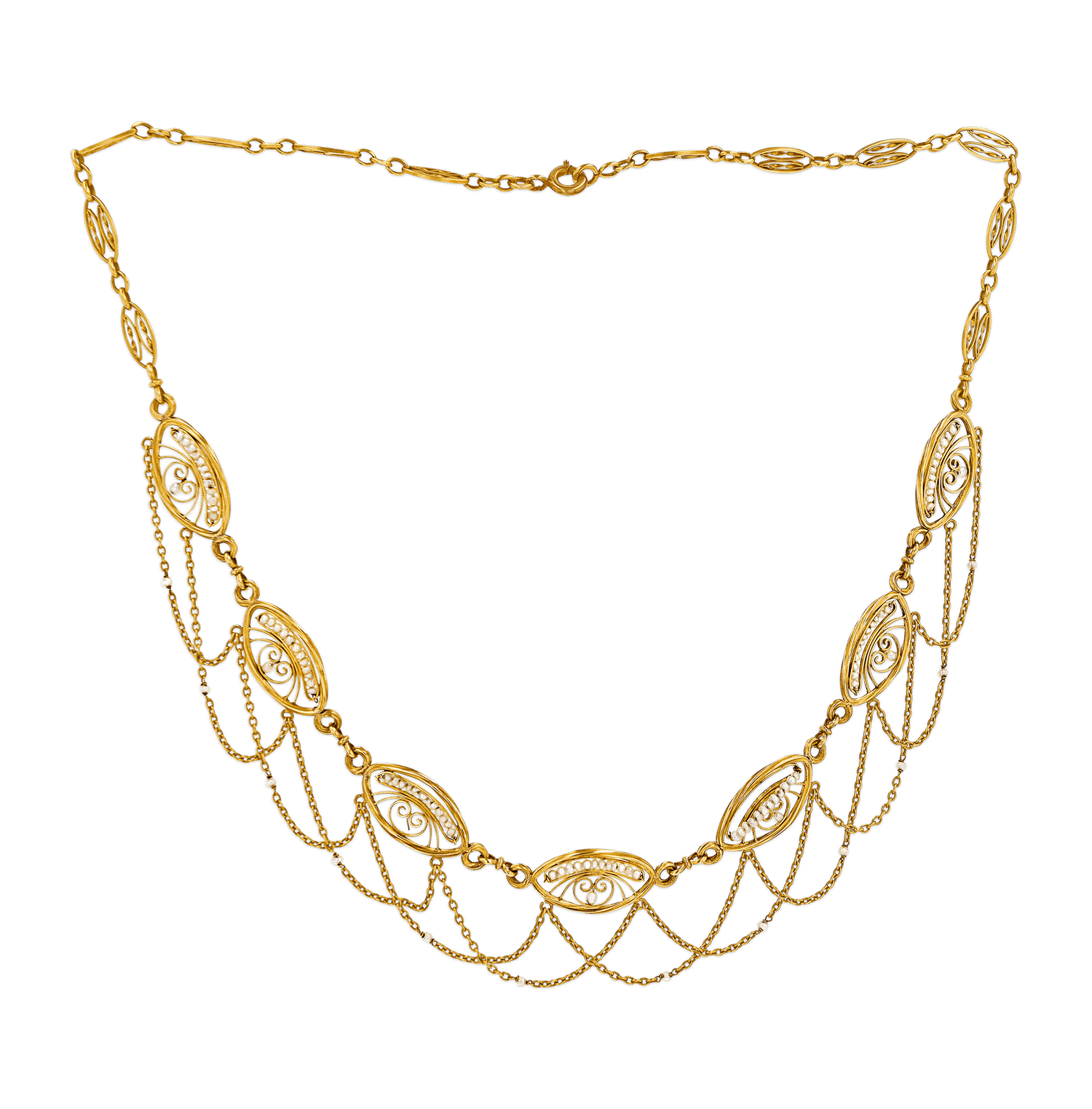 Art Nouveau Gold and Pearl Necklace