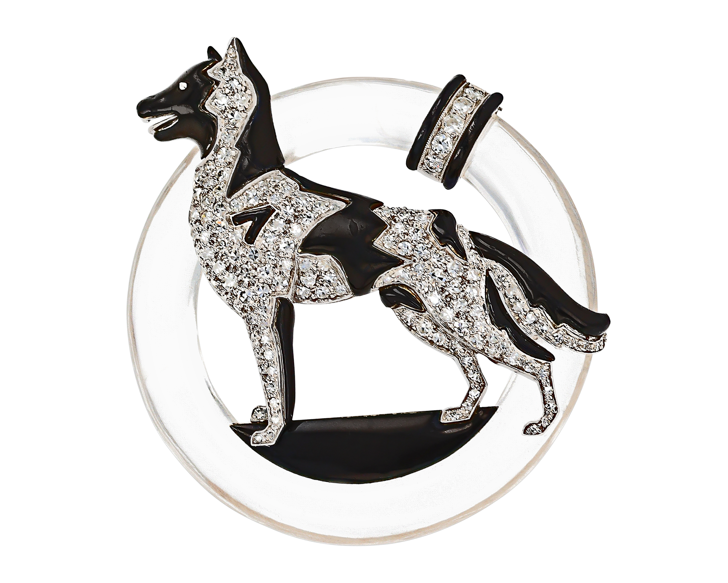 Art Deco Diamond and Rock Crystal Dog Brooch