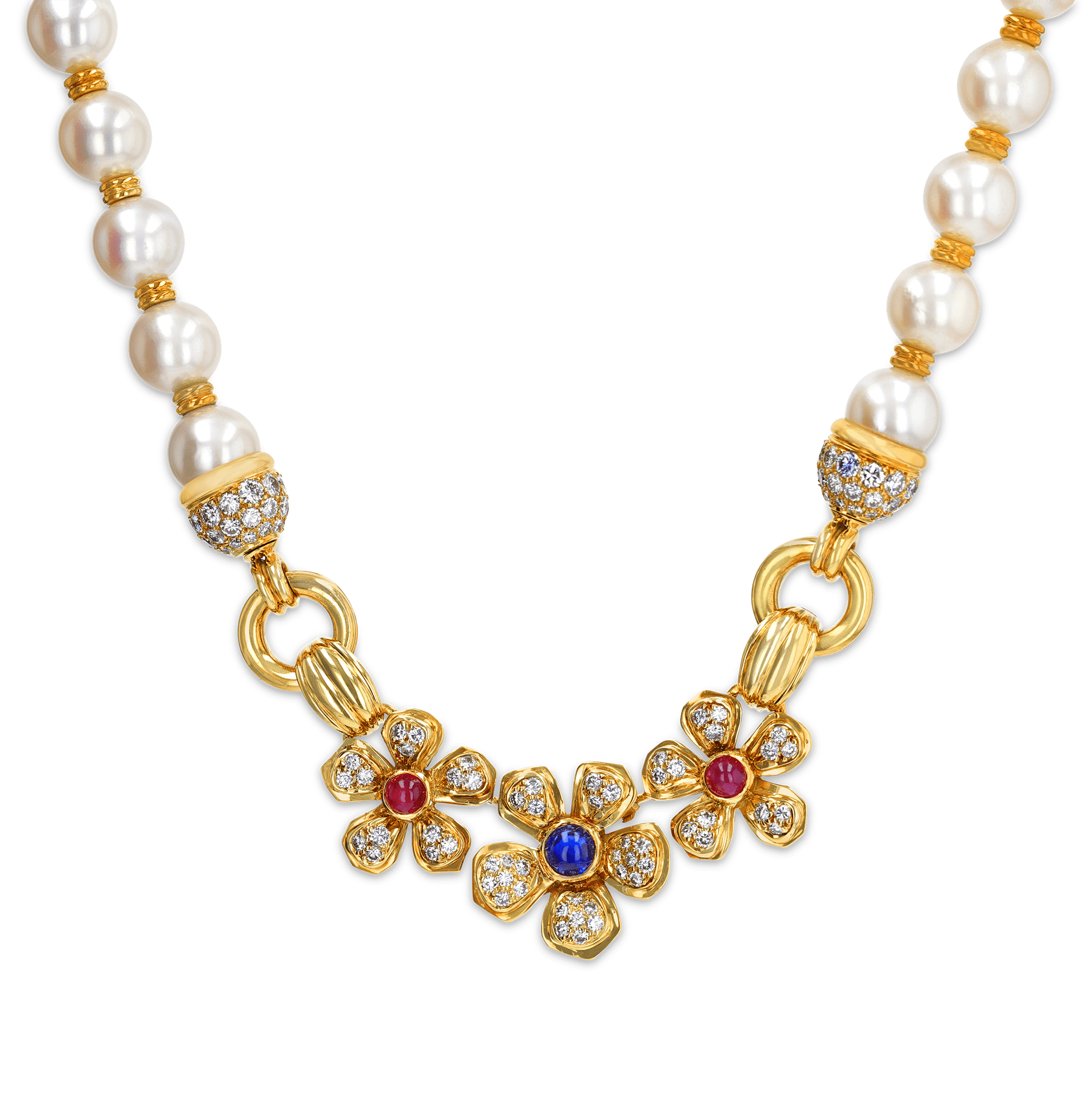 Diamond and Pearl Floral Necklace