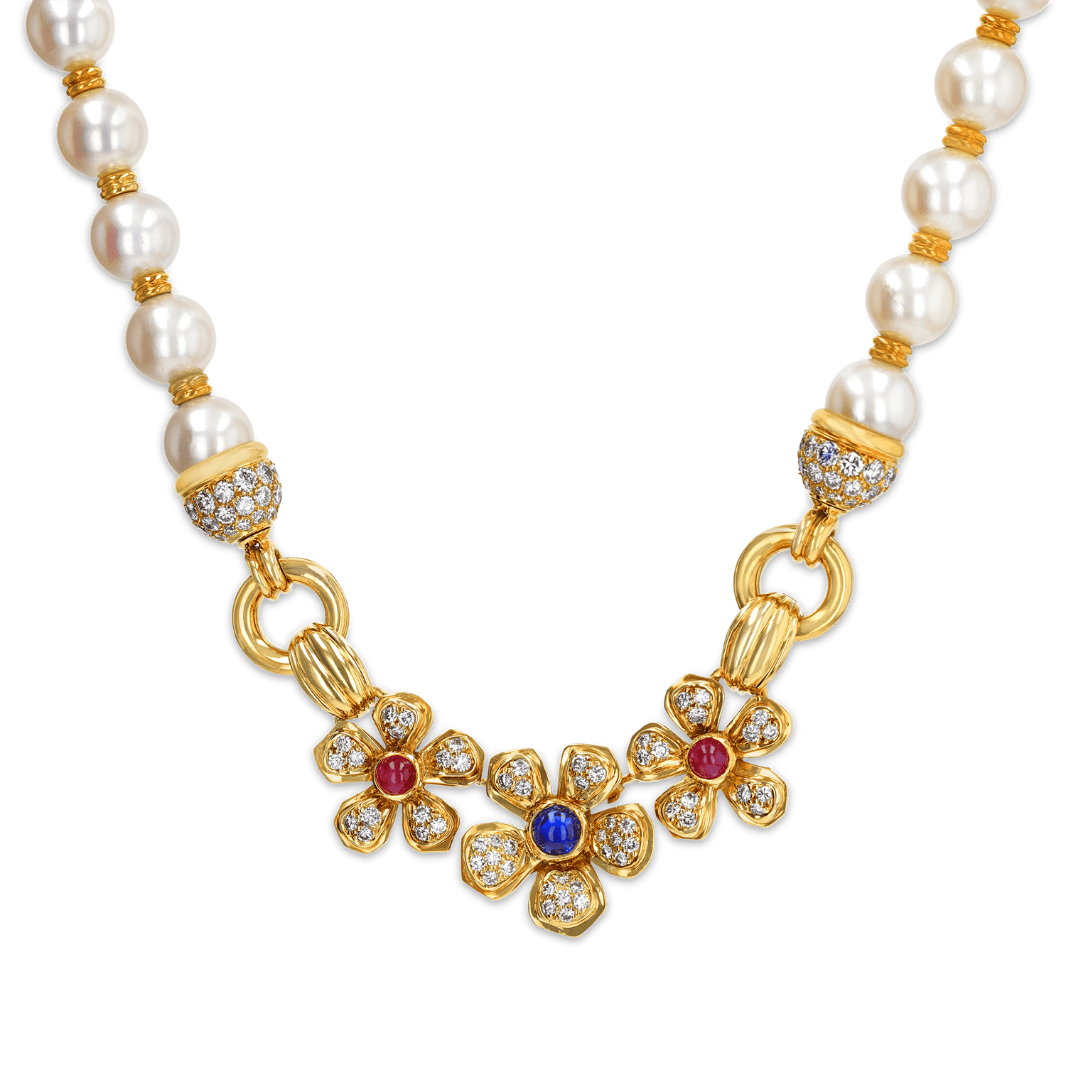 Diamond and Pearl Floral Necklace