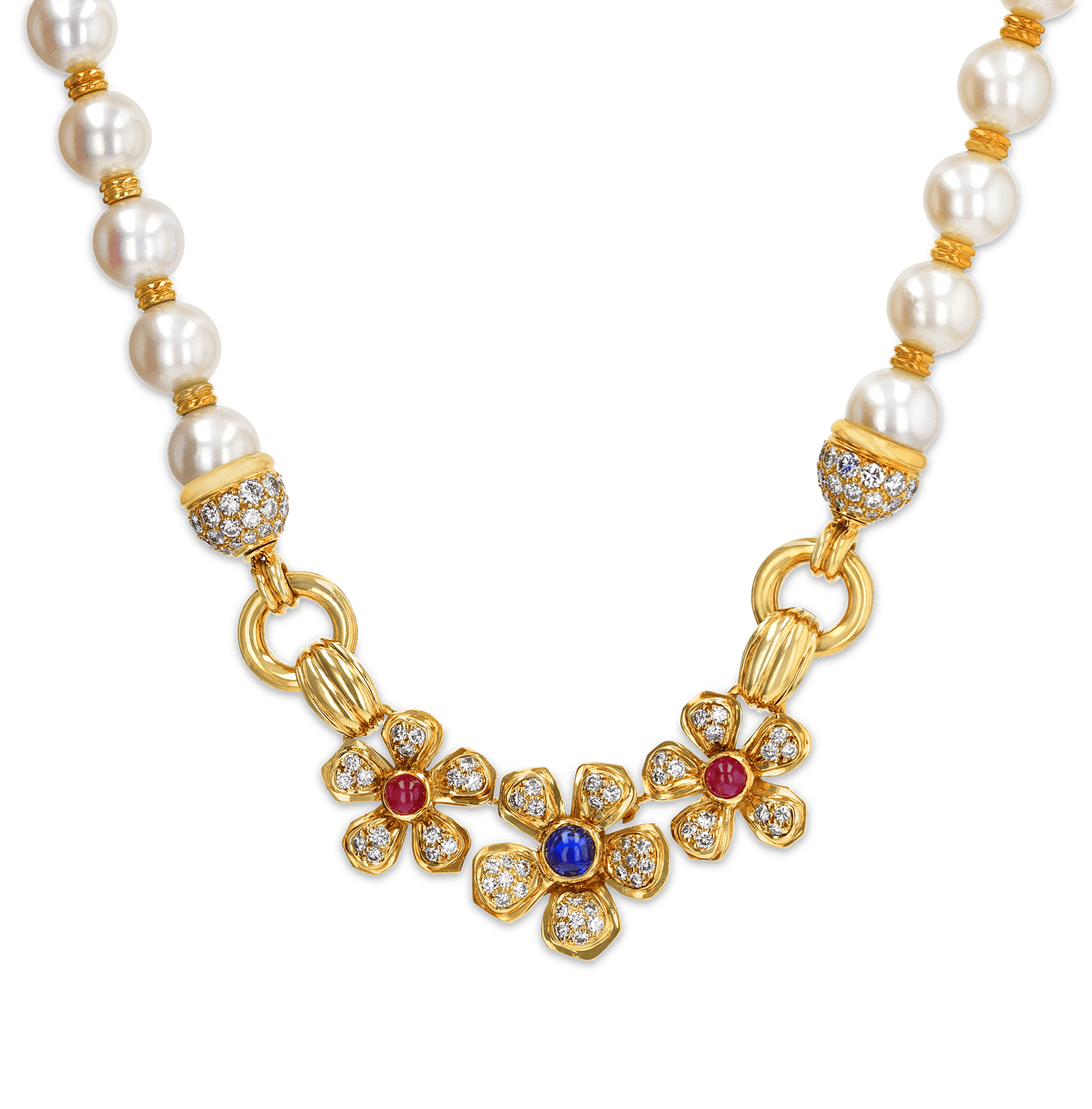 Diamond and Pearl Floral Necklace