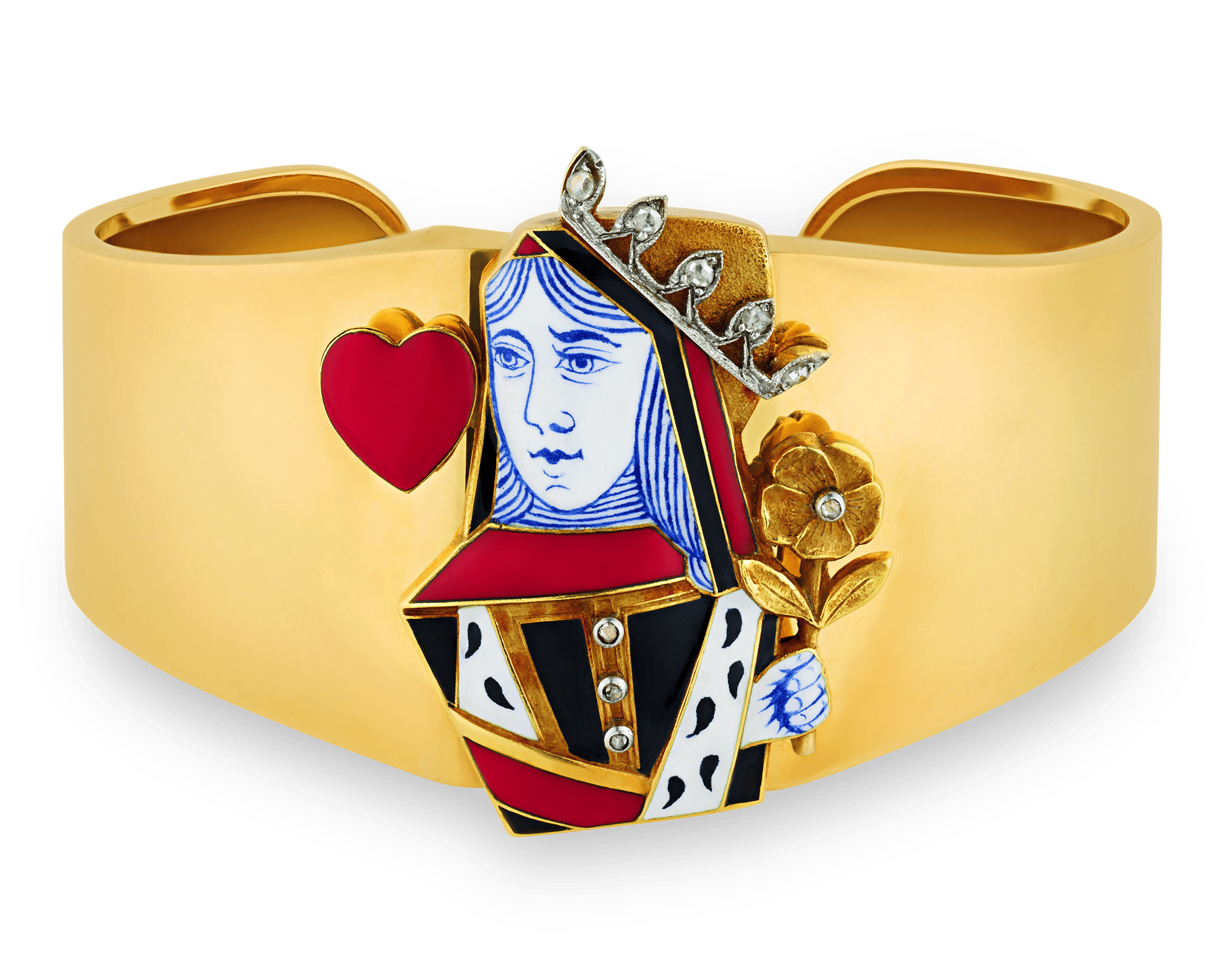 Cartier Playing Card Brooches and Gold Cuff