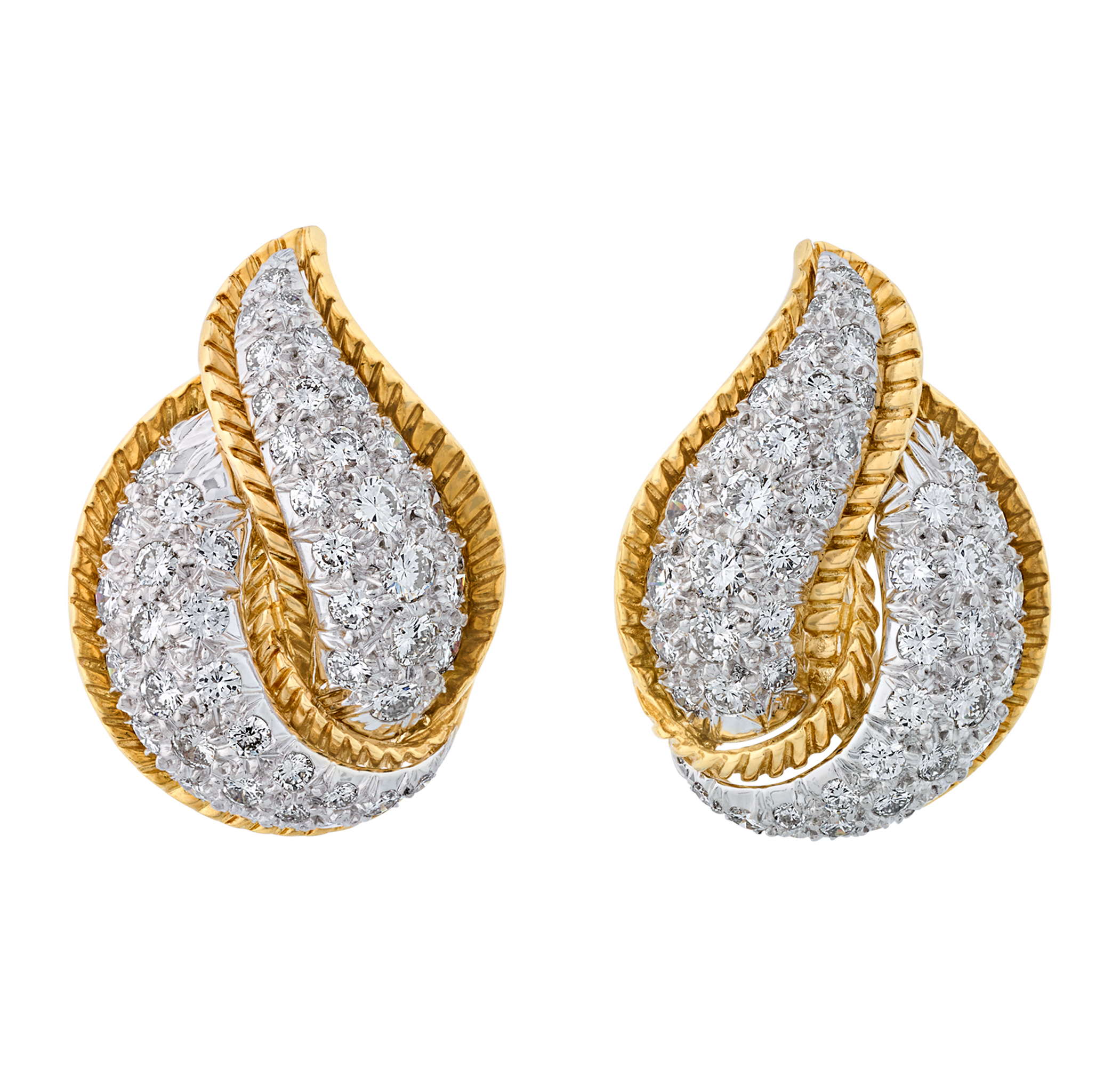 Retro Diamond Flame Earrings, 4.50 carats