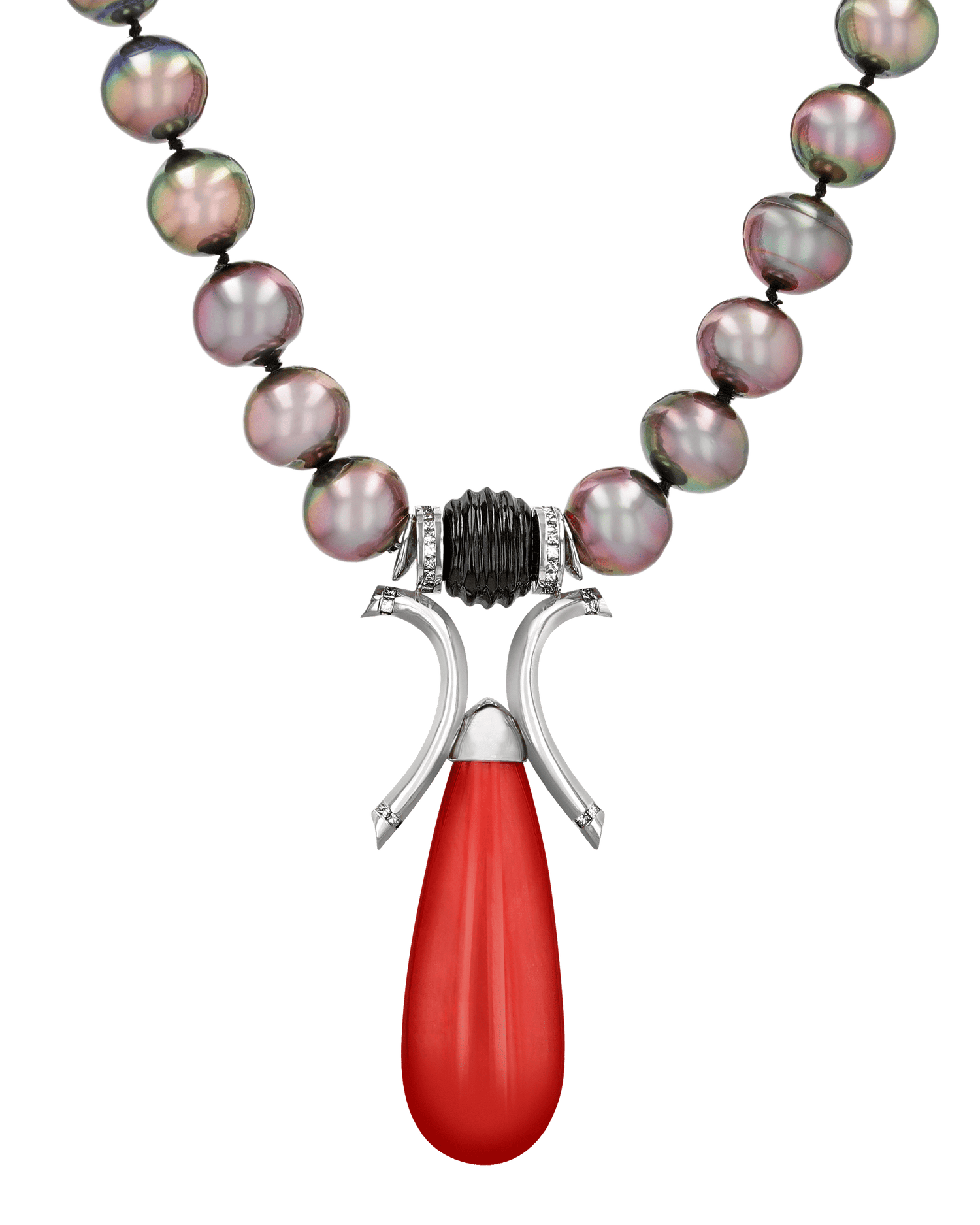 Pearl, Diamond and Coral Necklace