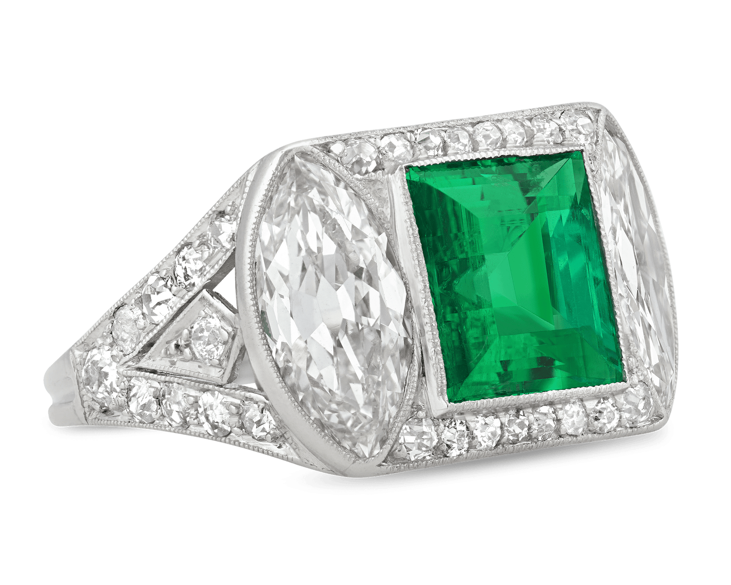 Art Deco Untreated Colombian Emerald Ring, 2.89 Carats