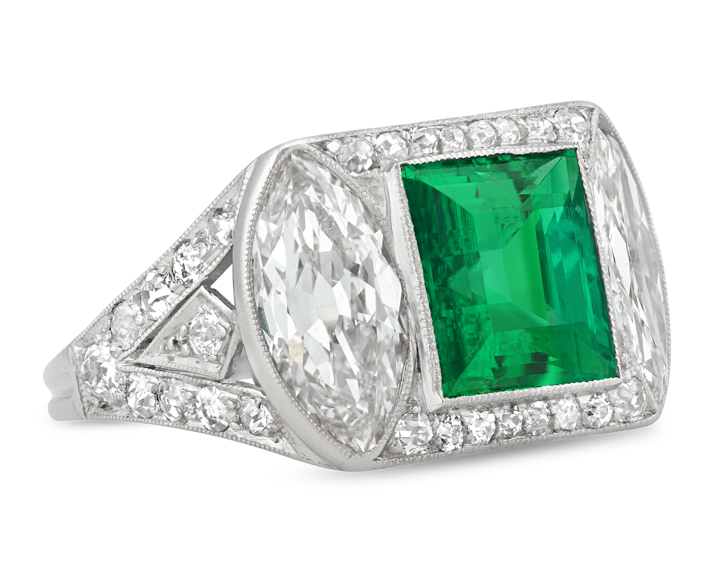 Art Deco Untreated Colombian Emerald Ring, 2.89 Carats