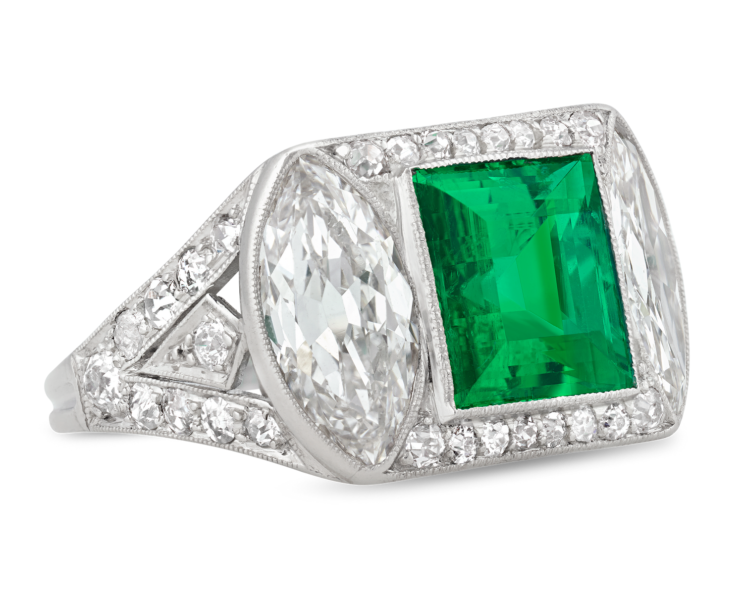 Art Deco Untreated Colombian Emerald Ring, 2.89 Carats