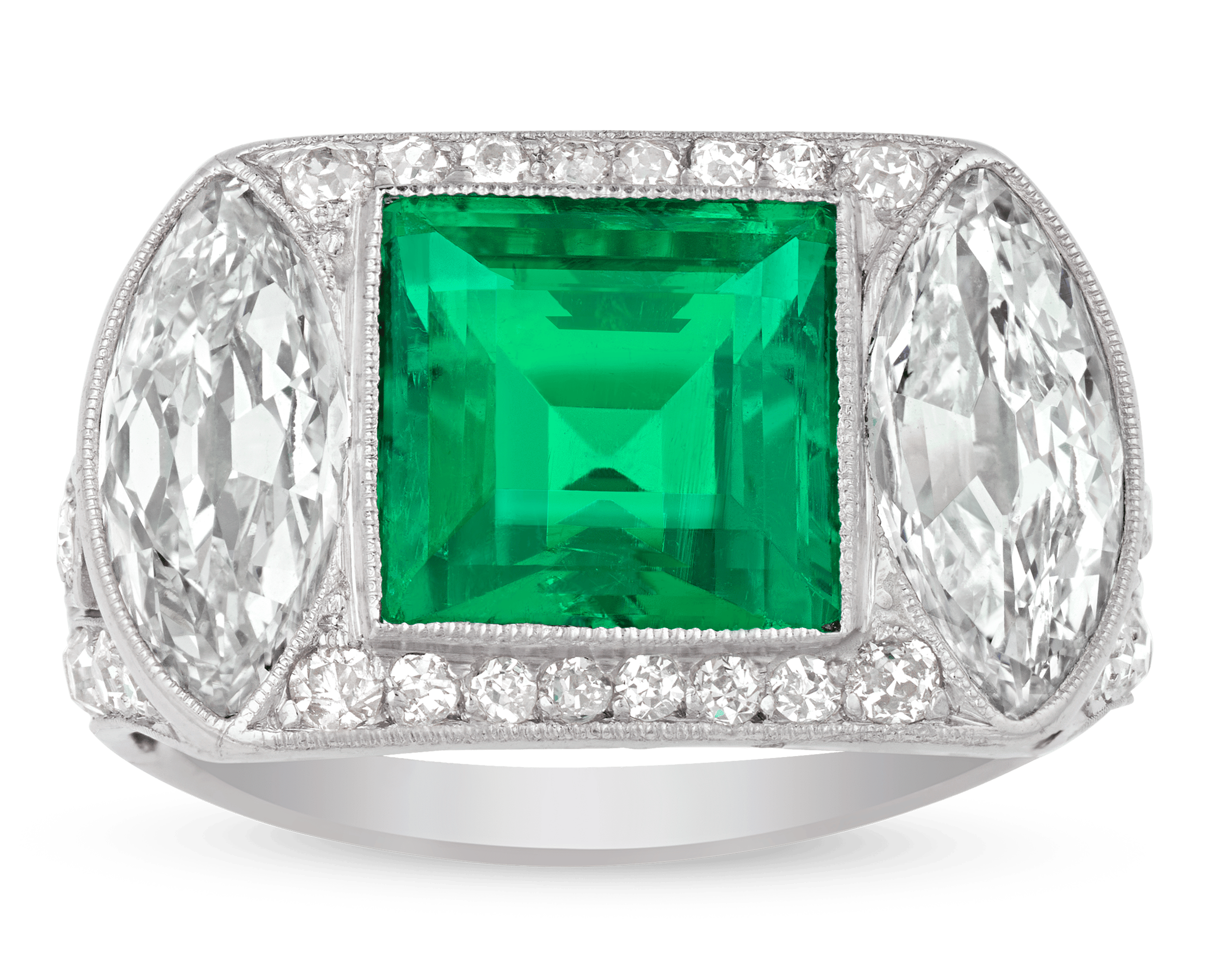Art Deco Untreated Colombian Emerald Ring, 2.89 Carats