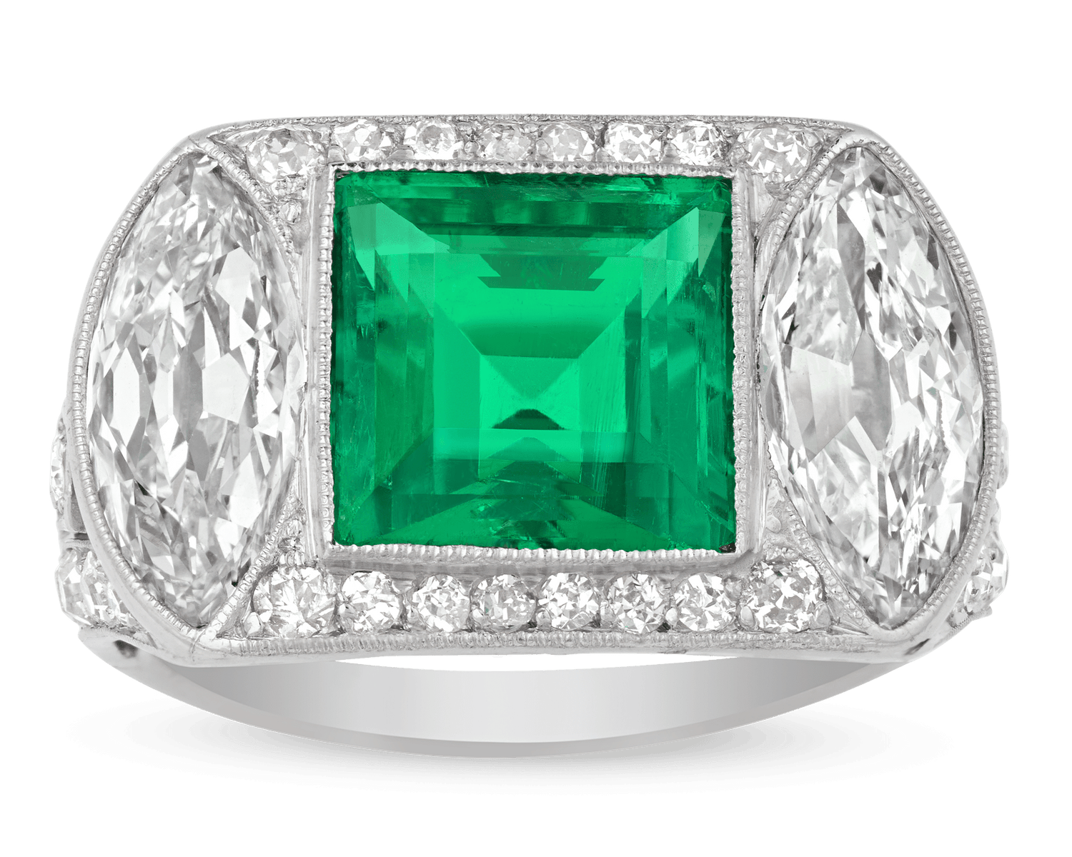Art Deco Untreated Colombian Emerald Ring, 2.89 Carats
