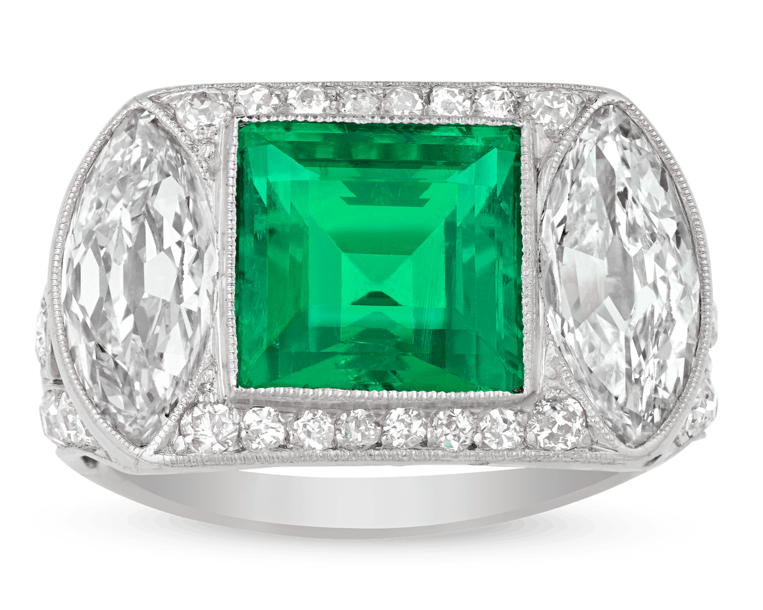 Art Deco Untreated Colombian Emerald Ring, 2.89 Carats