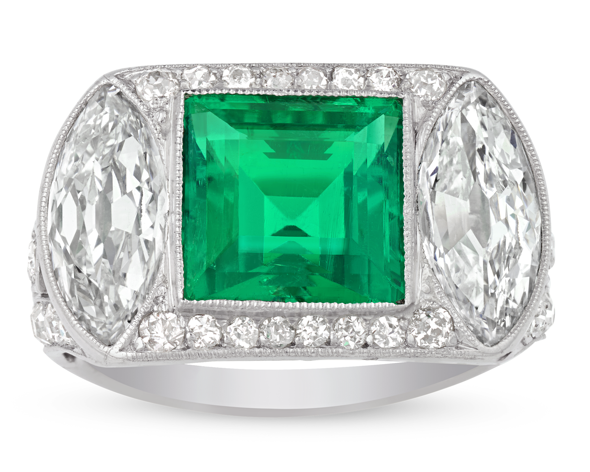 Art Deco Untreated Colombian Emerald Ring, 2.89 Carats