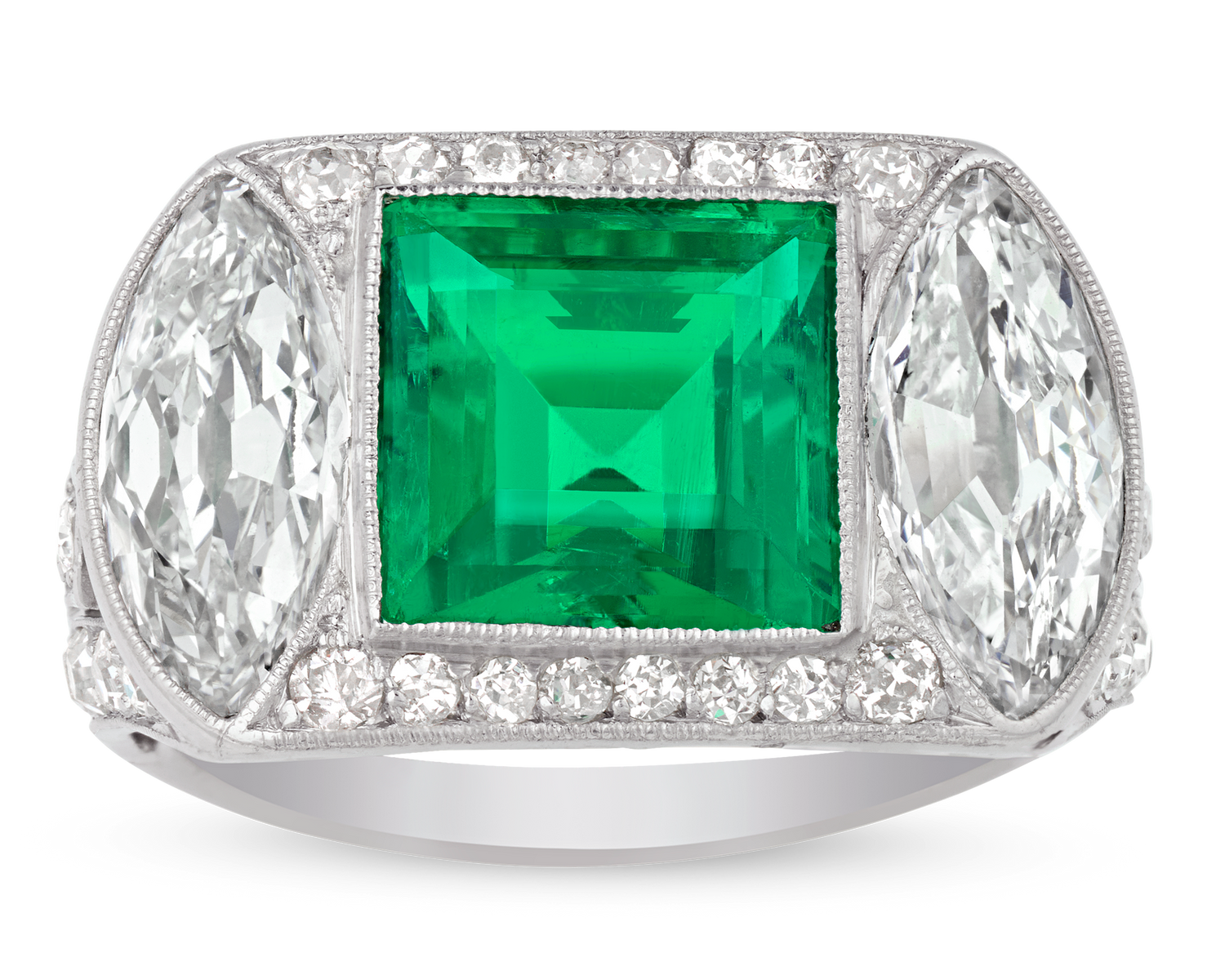 Art Deco Untreated Colombian Emerald Ring, 2.89 Carats