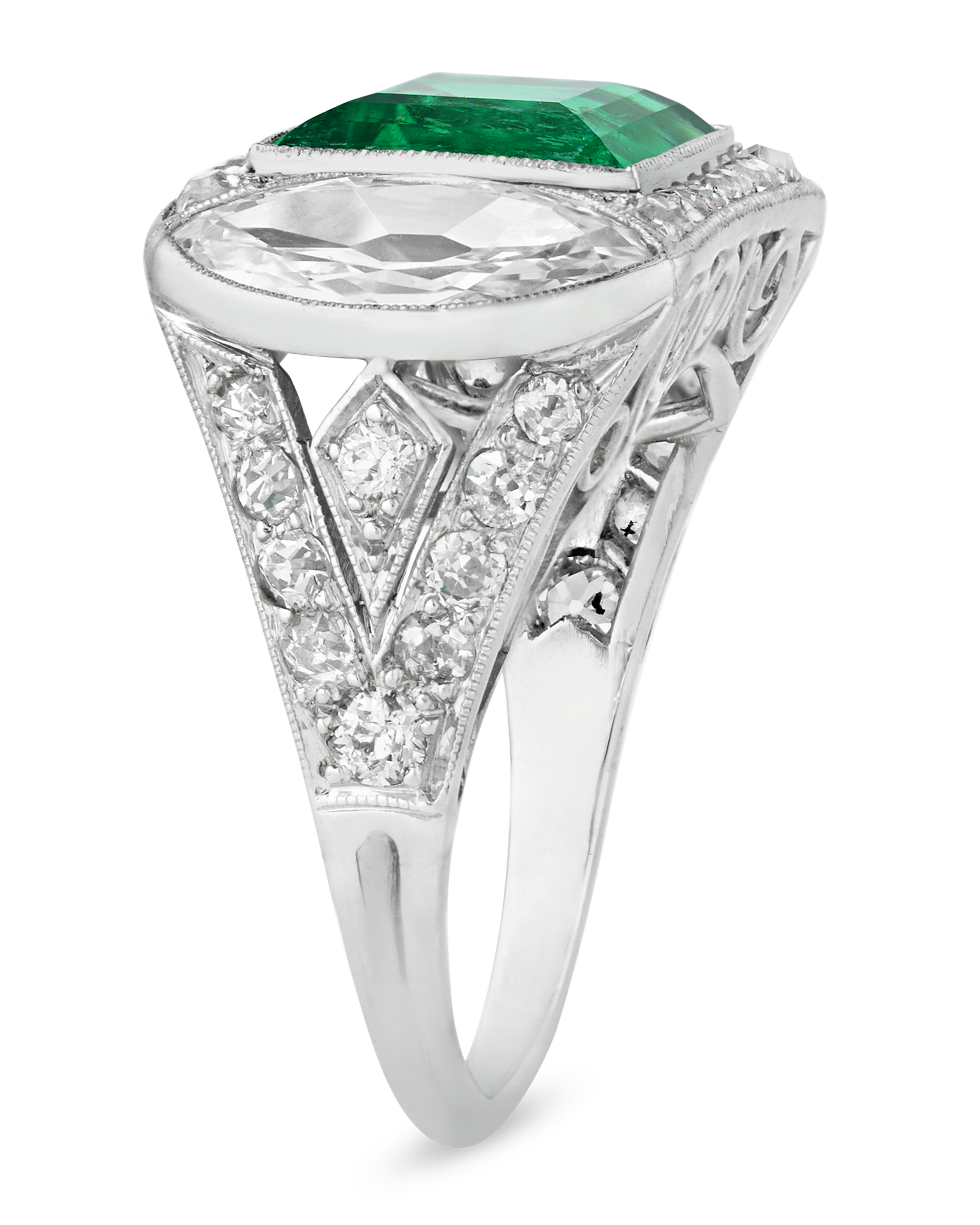 Art Deco Untreated Colombian Emerald Ring, 2.89 Carats