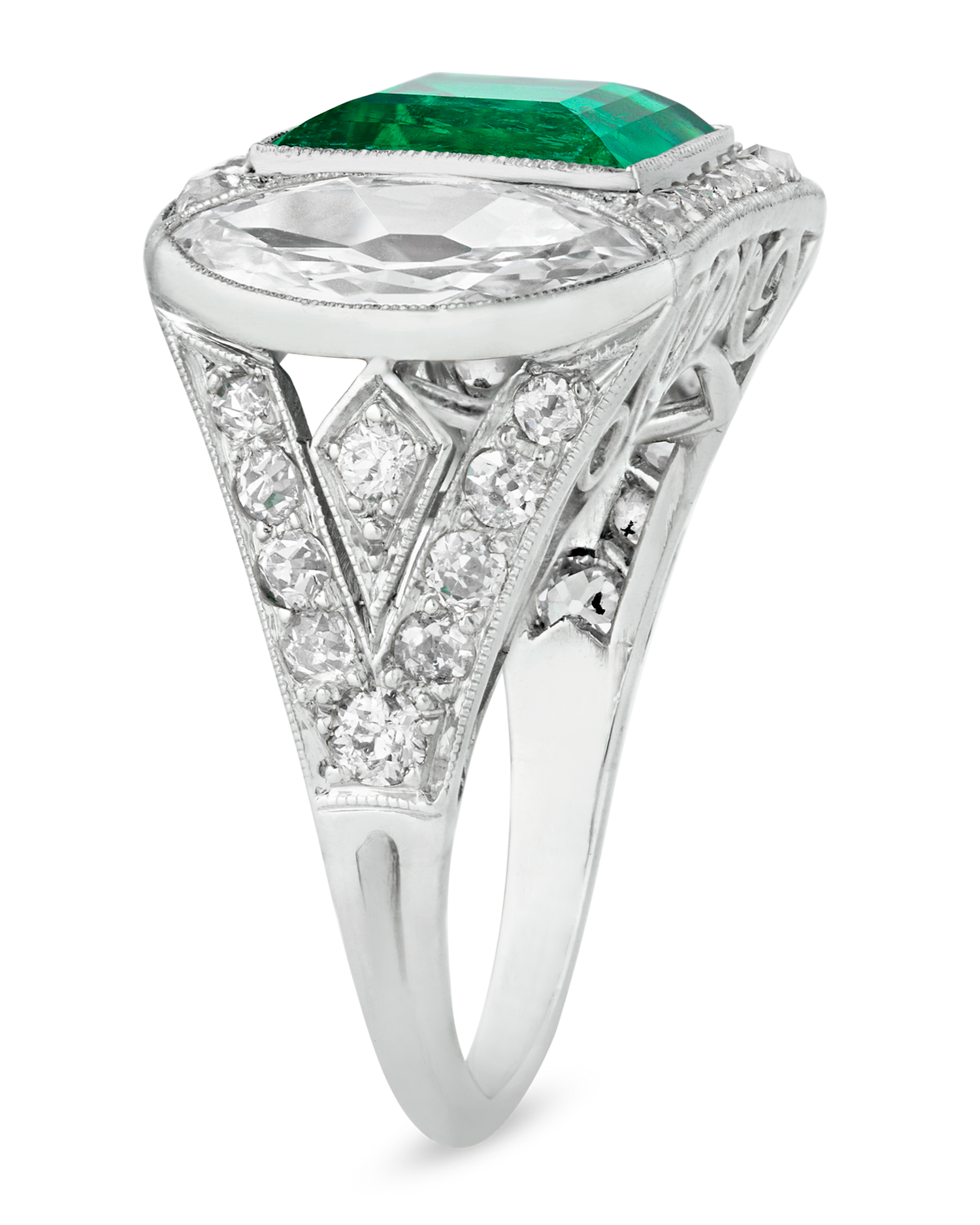 Art Deco Untreated Colombian Emerald Ring, 2.89 Carats