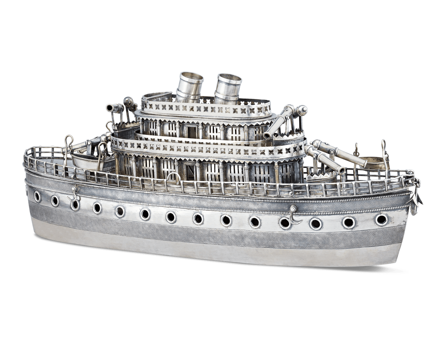 Chinese Export Silver Ship Centerpiece