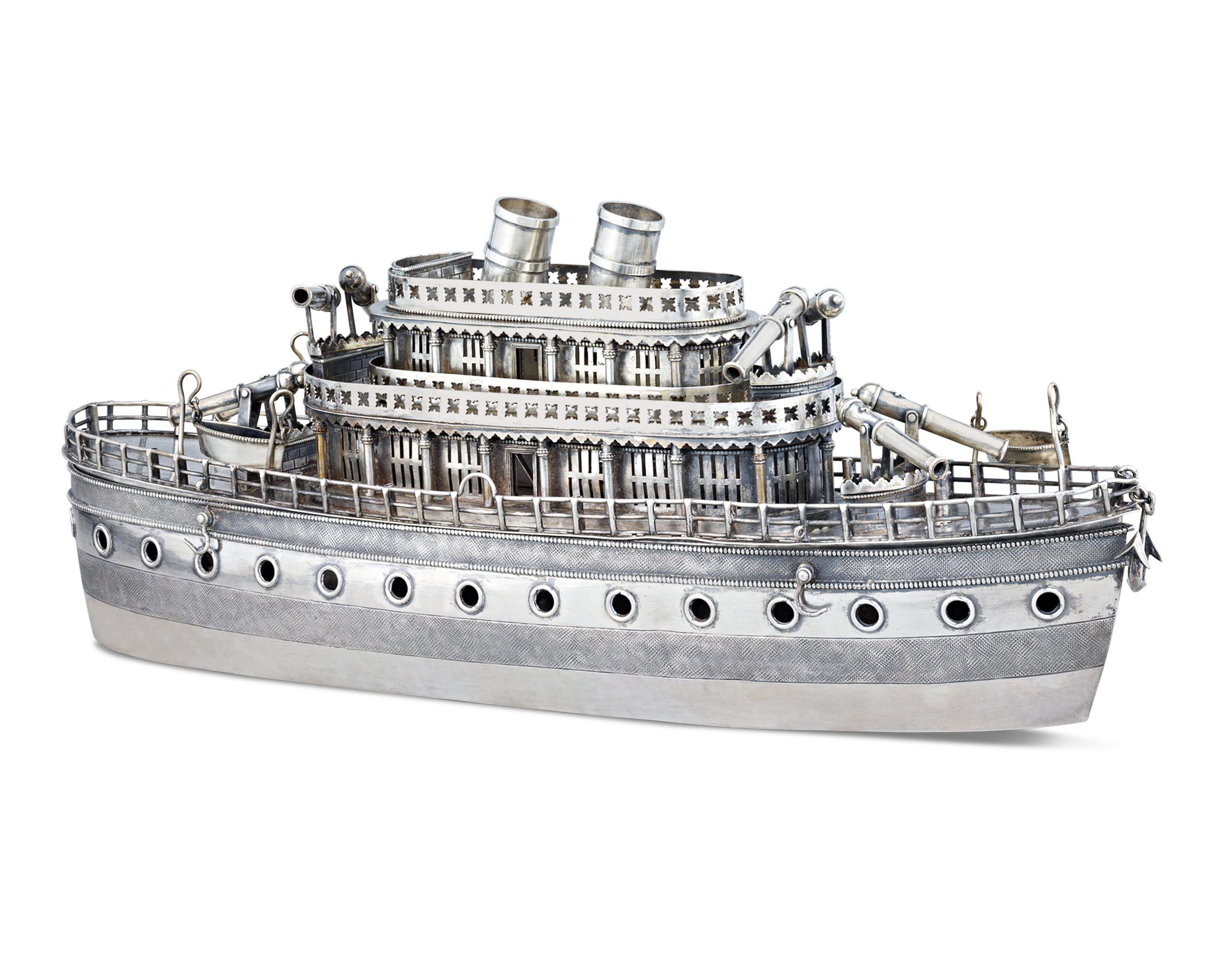 Chinese Export Silver Ship Centerpiece