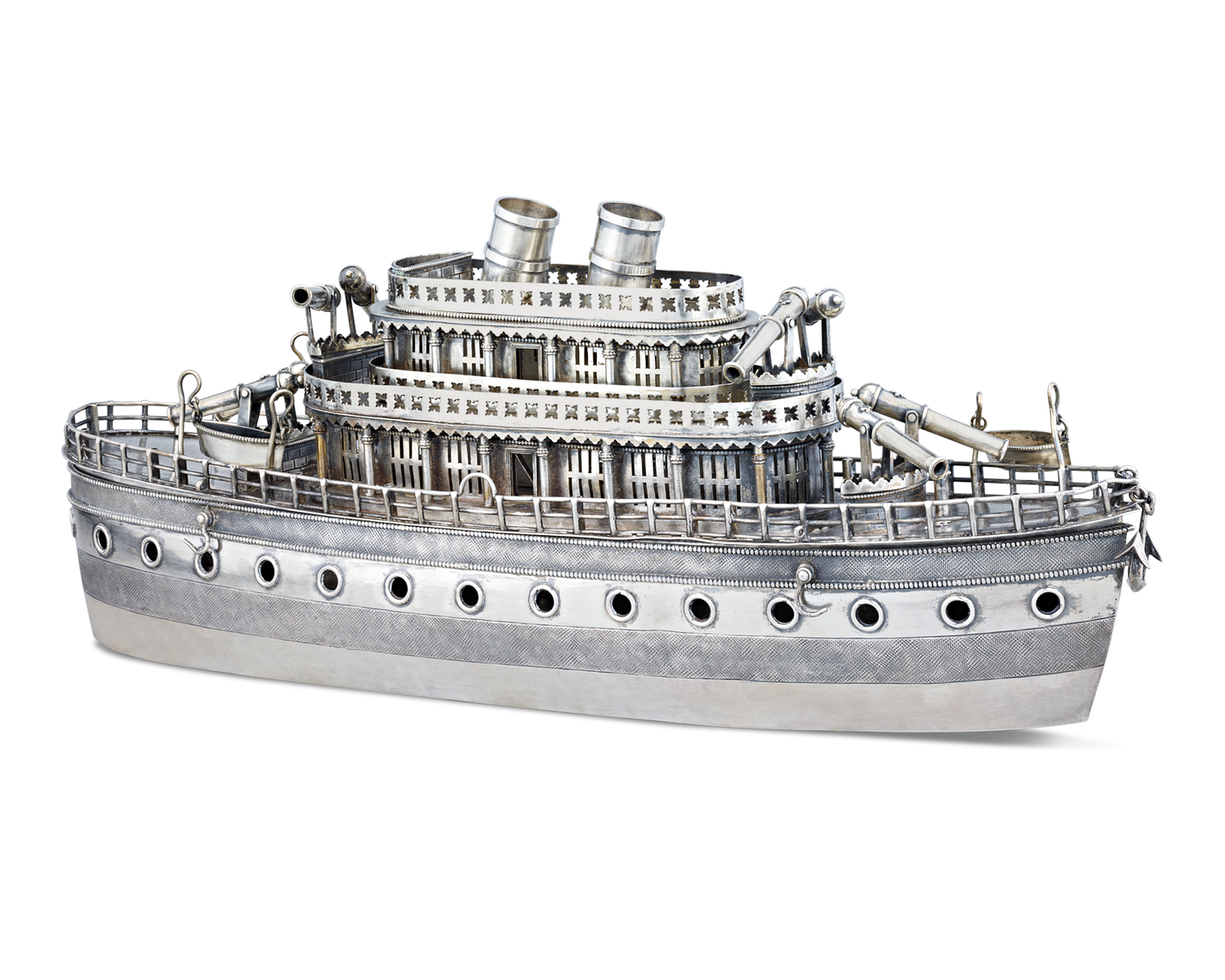 Chinese Export Silver Ship Centerpiece