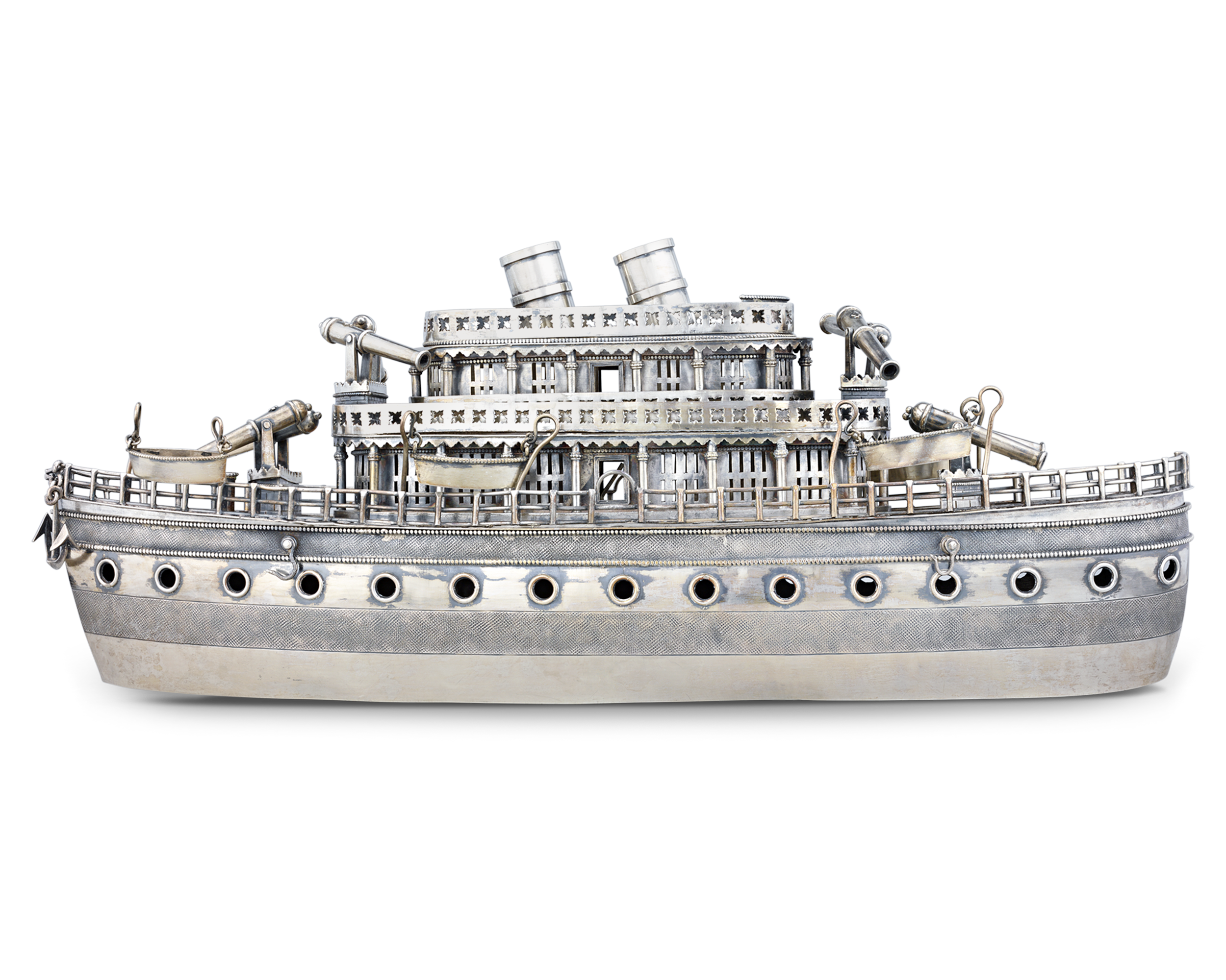 Chinese Export Silver Ship Centerpiece